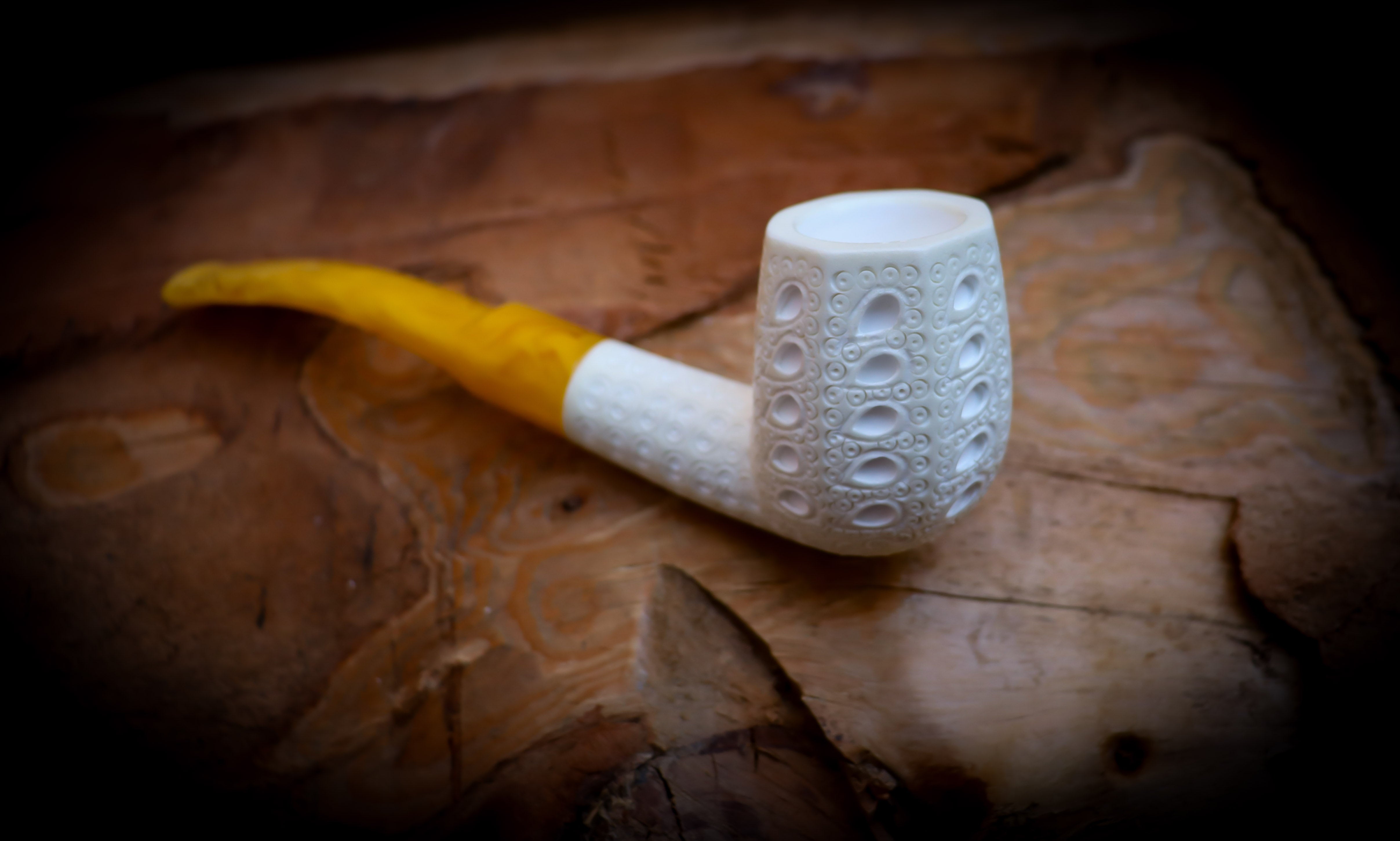 Unique Embroidered Handmade Panel Block Meerschaum Pipe | Collectible with Leather Case – Astaş Meerschaum