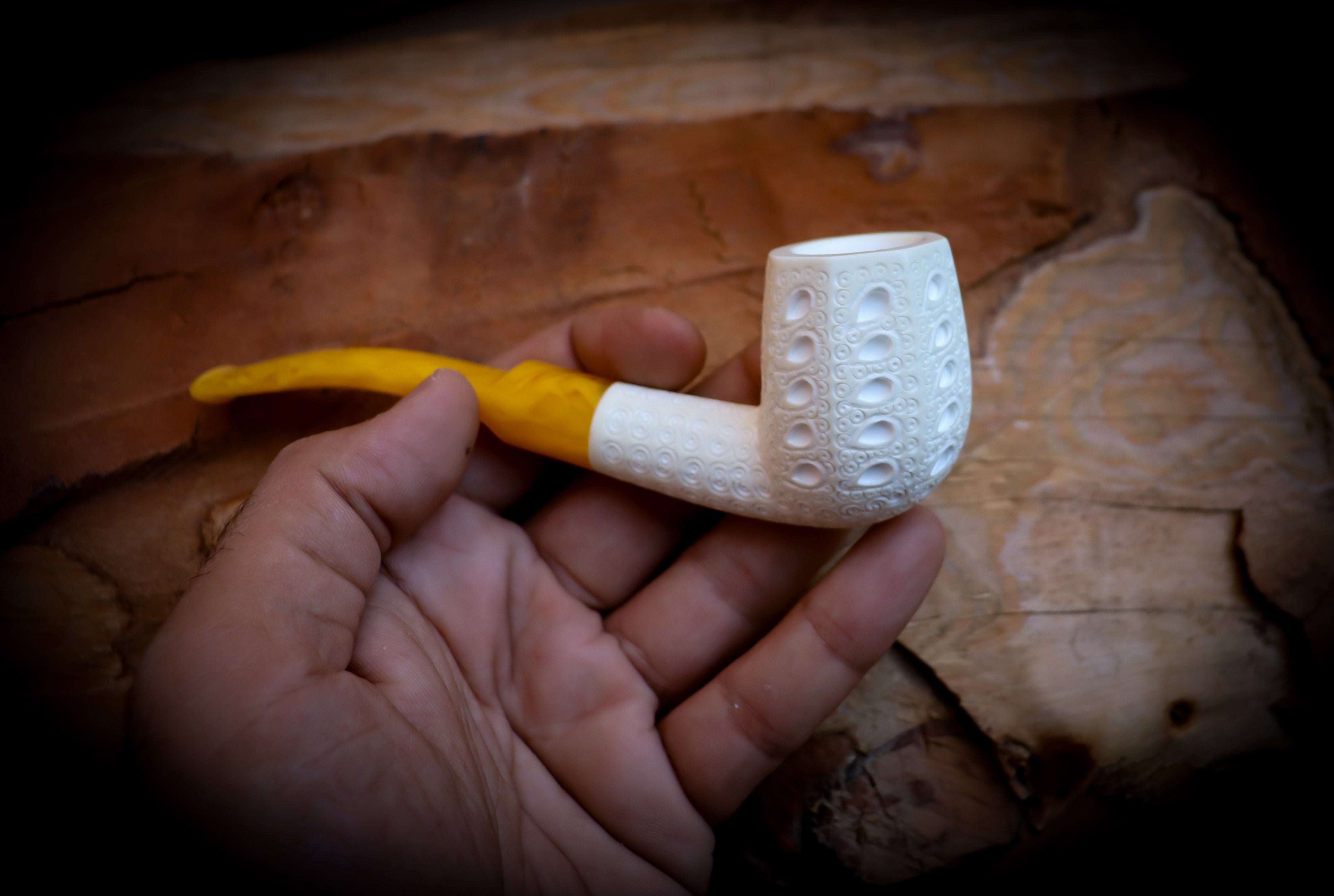 Unique Embroidered Handmade Panel Block Meerschaum Pipe | Collectible with Leather Case – Astaş Meerschaum