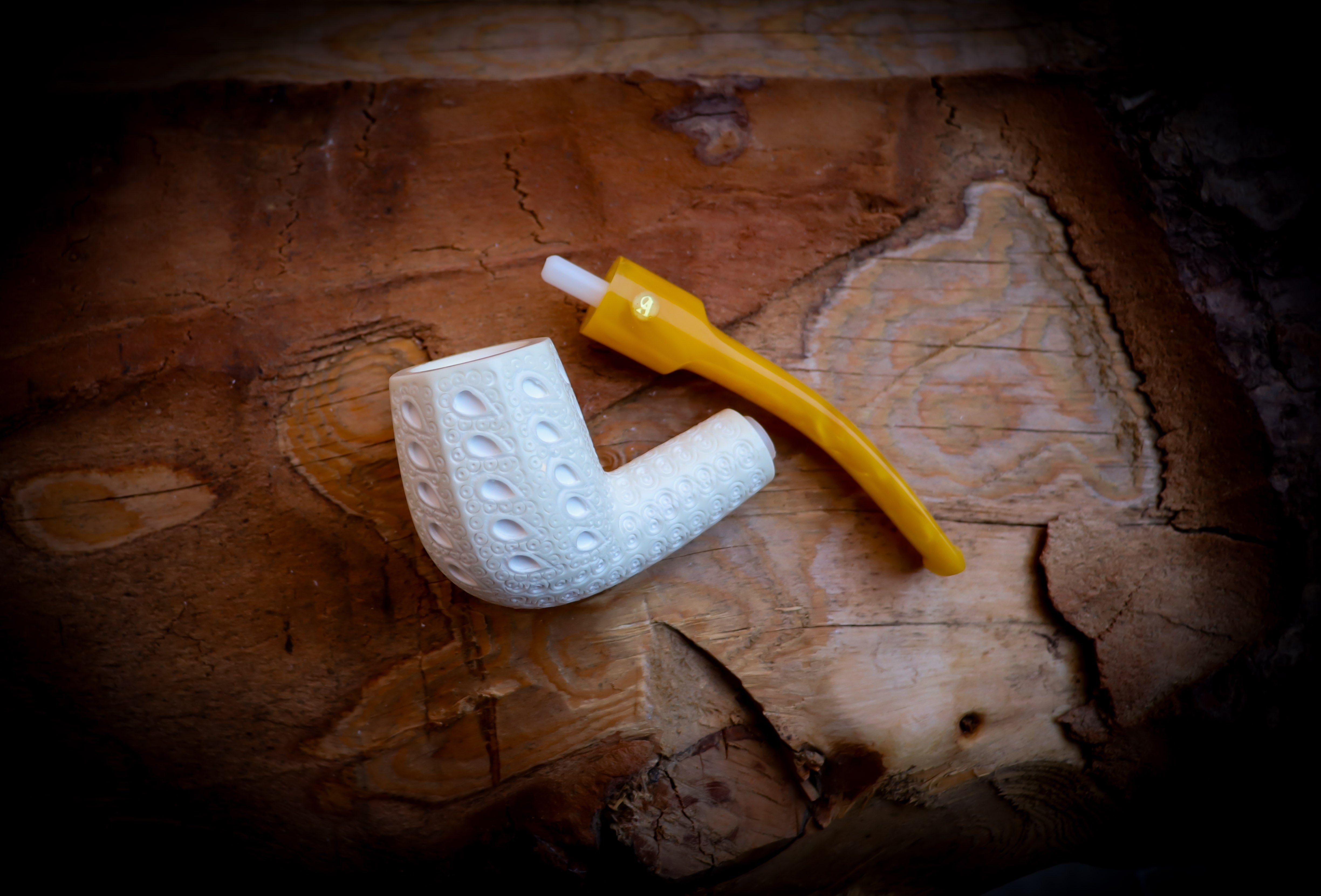 Unique Embroidered Handmade Panel Block Meerschaum Pipe | Collectible with Leather Case – Astaş Meerschaum