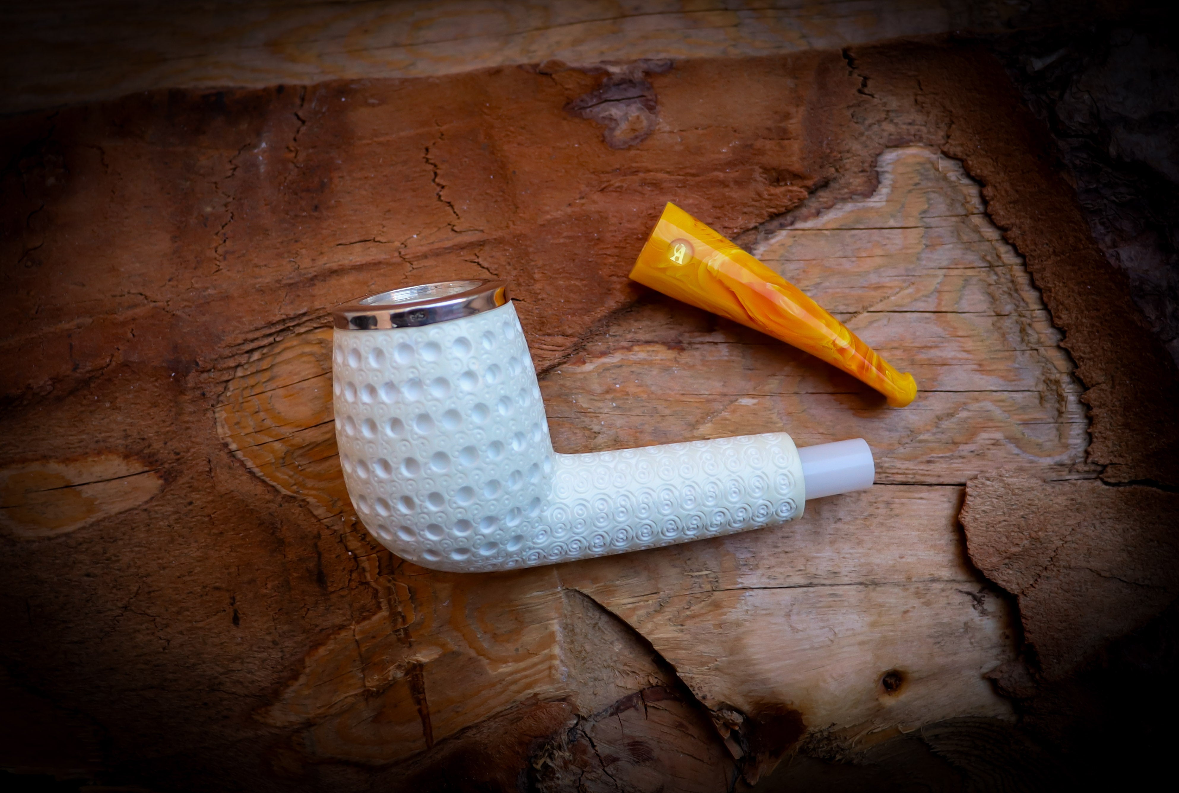 9MM Filtered Silver Embriodered Special Handmade Large Size Billard Meerschaum Pipe With Leather Box-Astaş Meerschaum