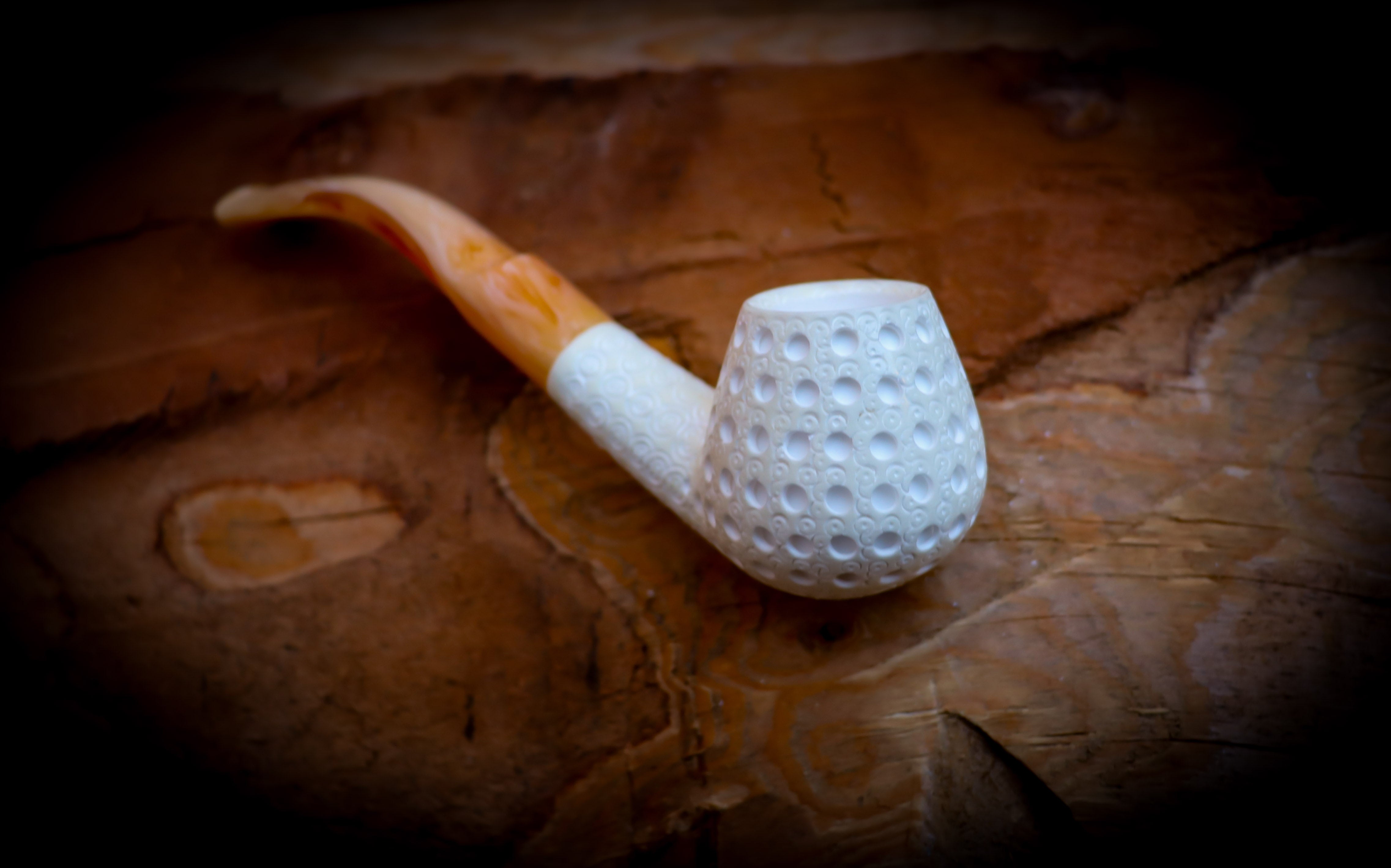 Embriodered Special Handmade Freehand Meerschaum Pipe With Leather Box- Astaş Meerschaum
