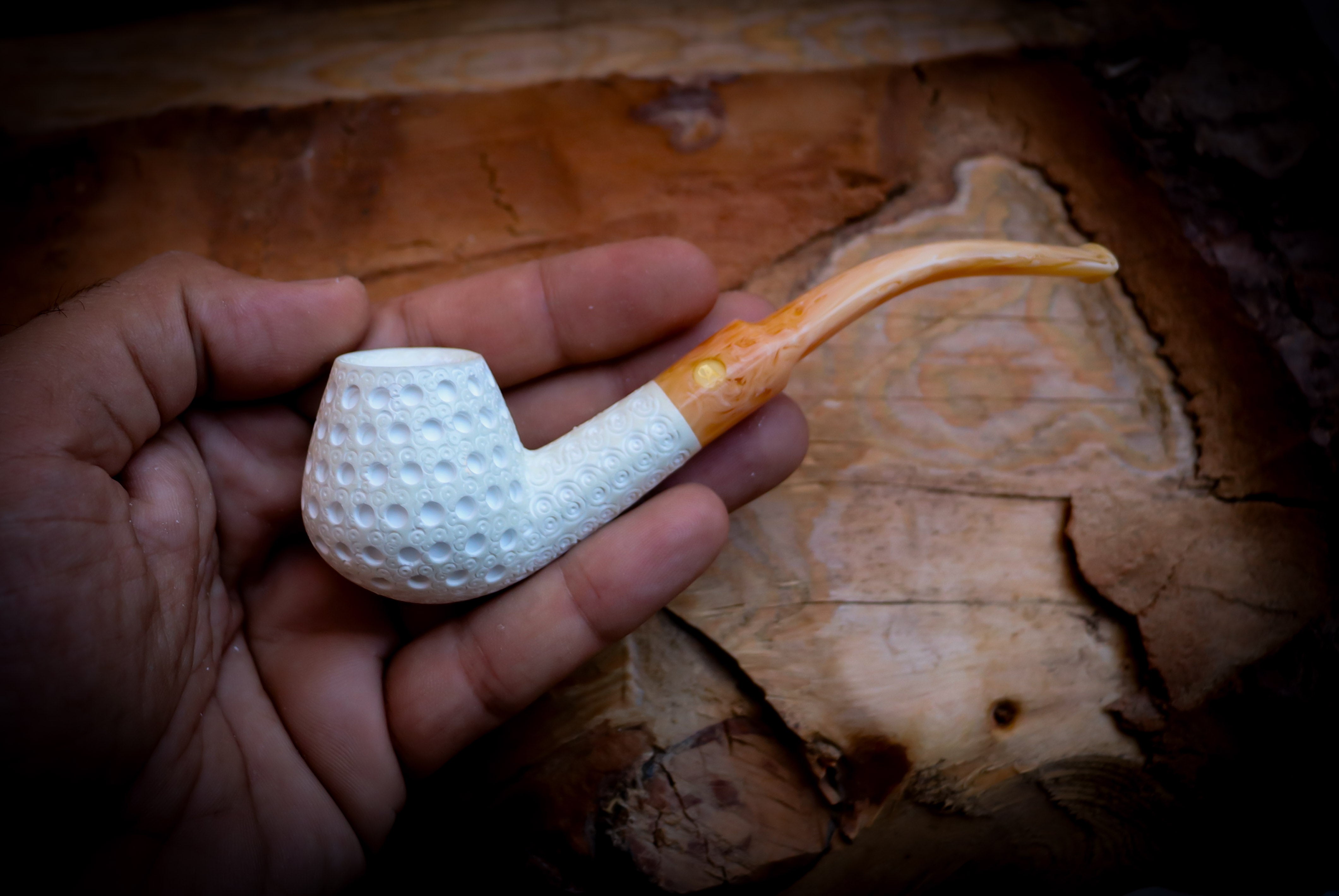 Embriodered Special Handmade Freehand Meerschaum Pipe With Leather Box- Astaş Meerschaum