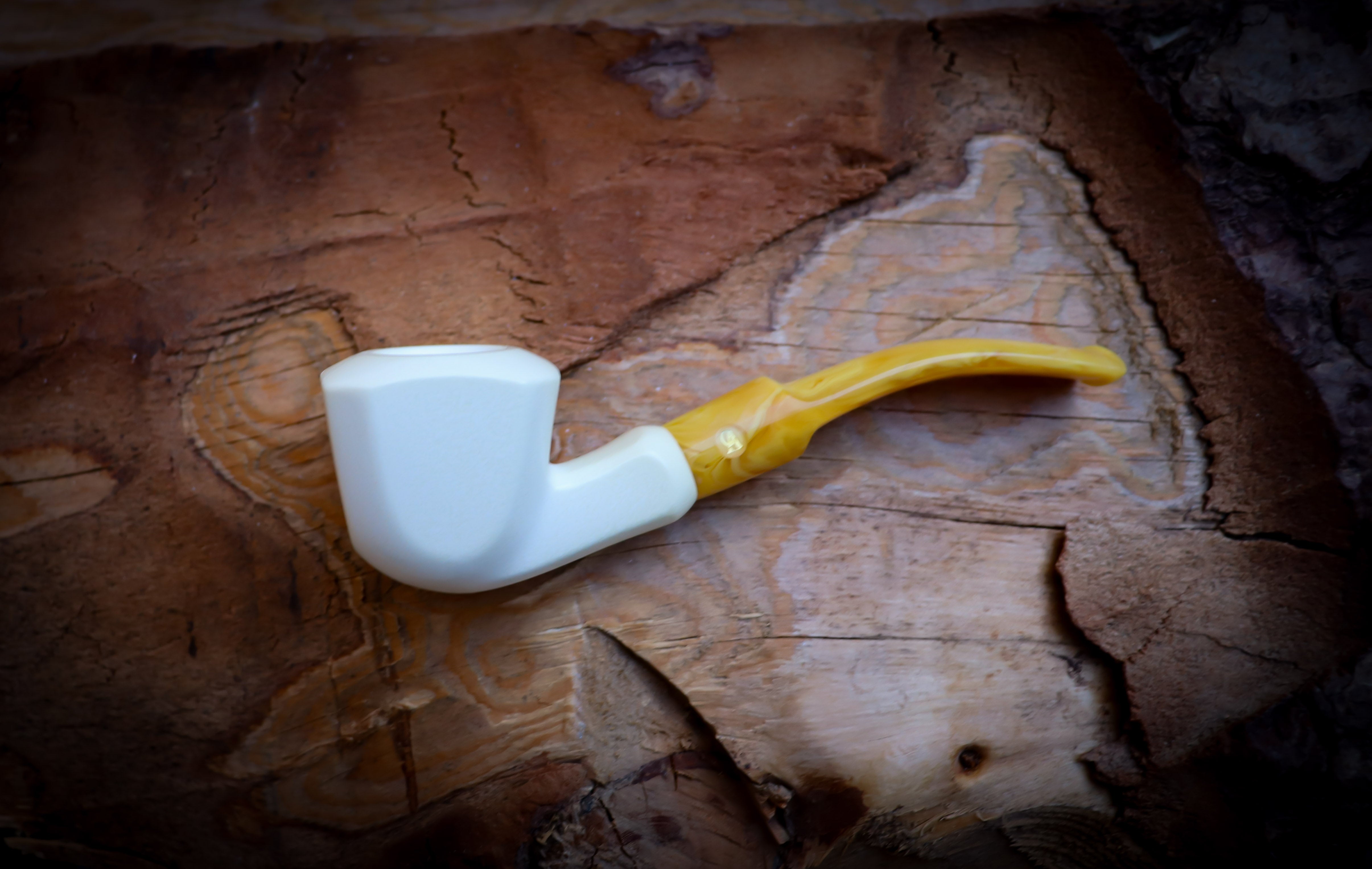 Handcrafted Smooth Panel Meerschaum Pipe with Leather Case - Unique Block Meerschaum Smoking Pipe by Astaş