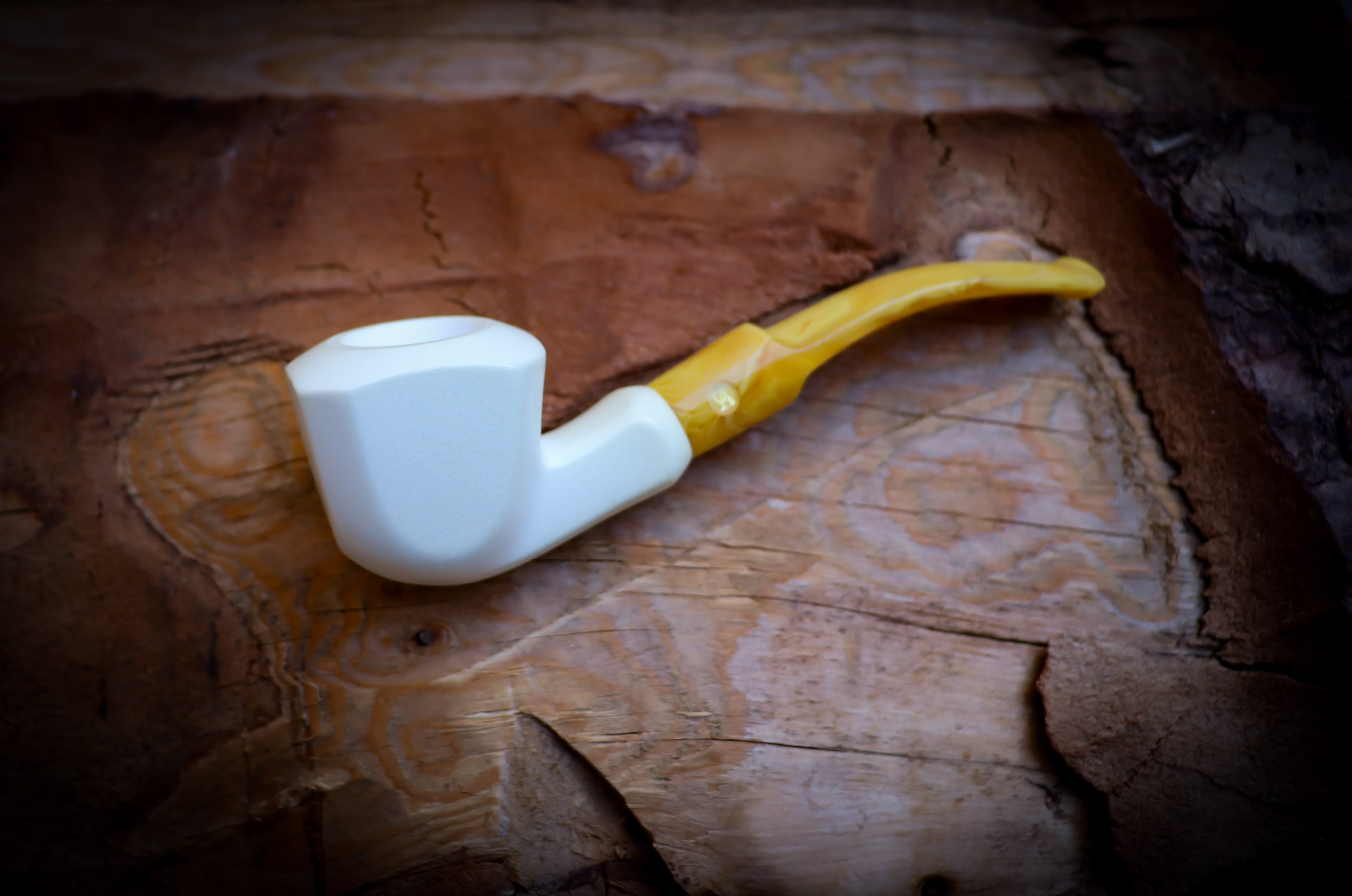 Handcrafted Smooth Panel Meerschaum Pipe with Leather Case - Unique Block Meerschaum Smoking Pipe by Astaş