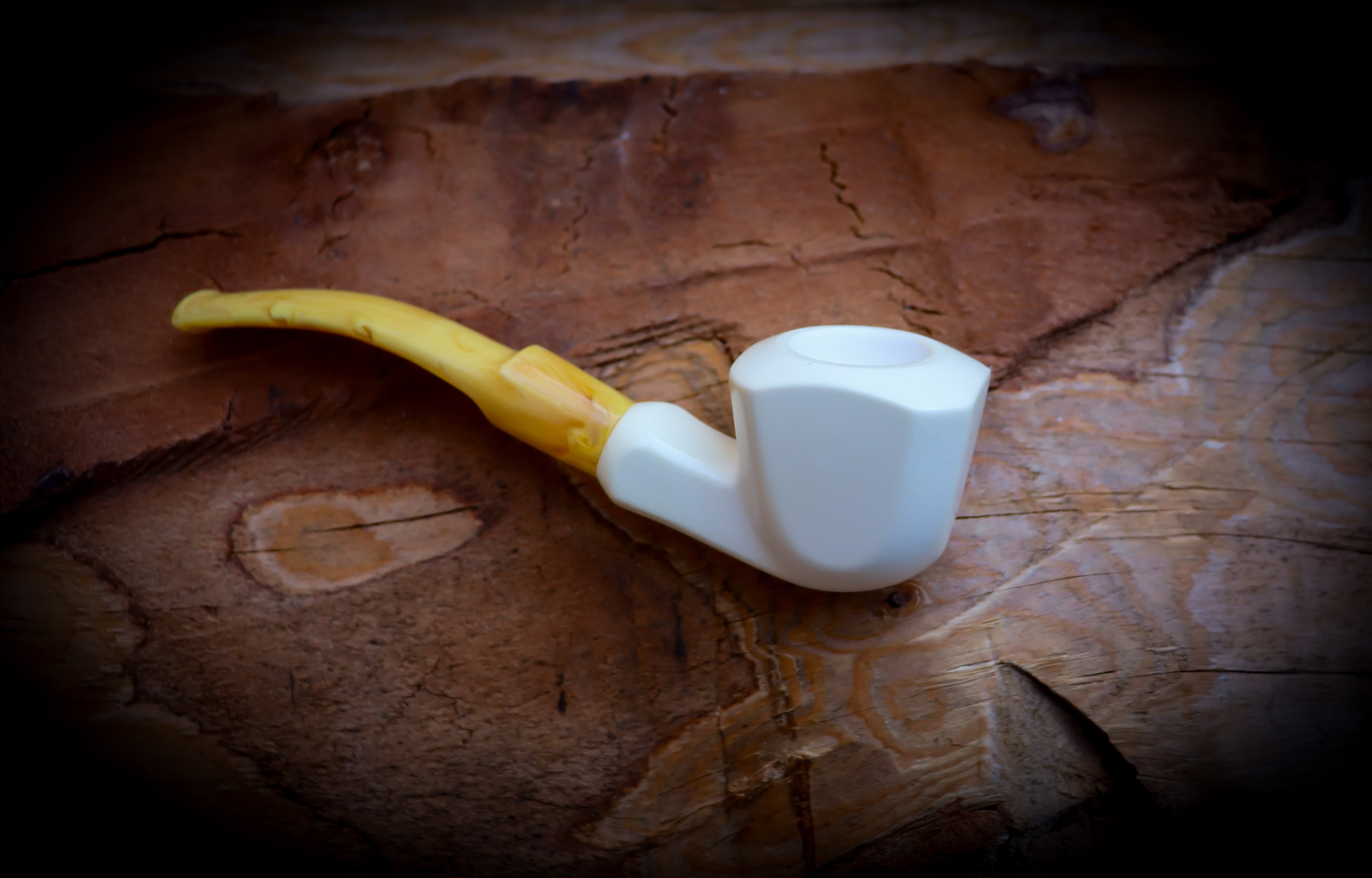 Handcrafted Smooth Panel Meerschaum Pipe with Leather Case - Unique Block Meerschaum Smoking Pipe by Astaş