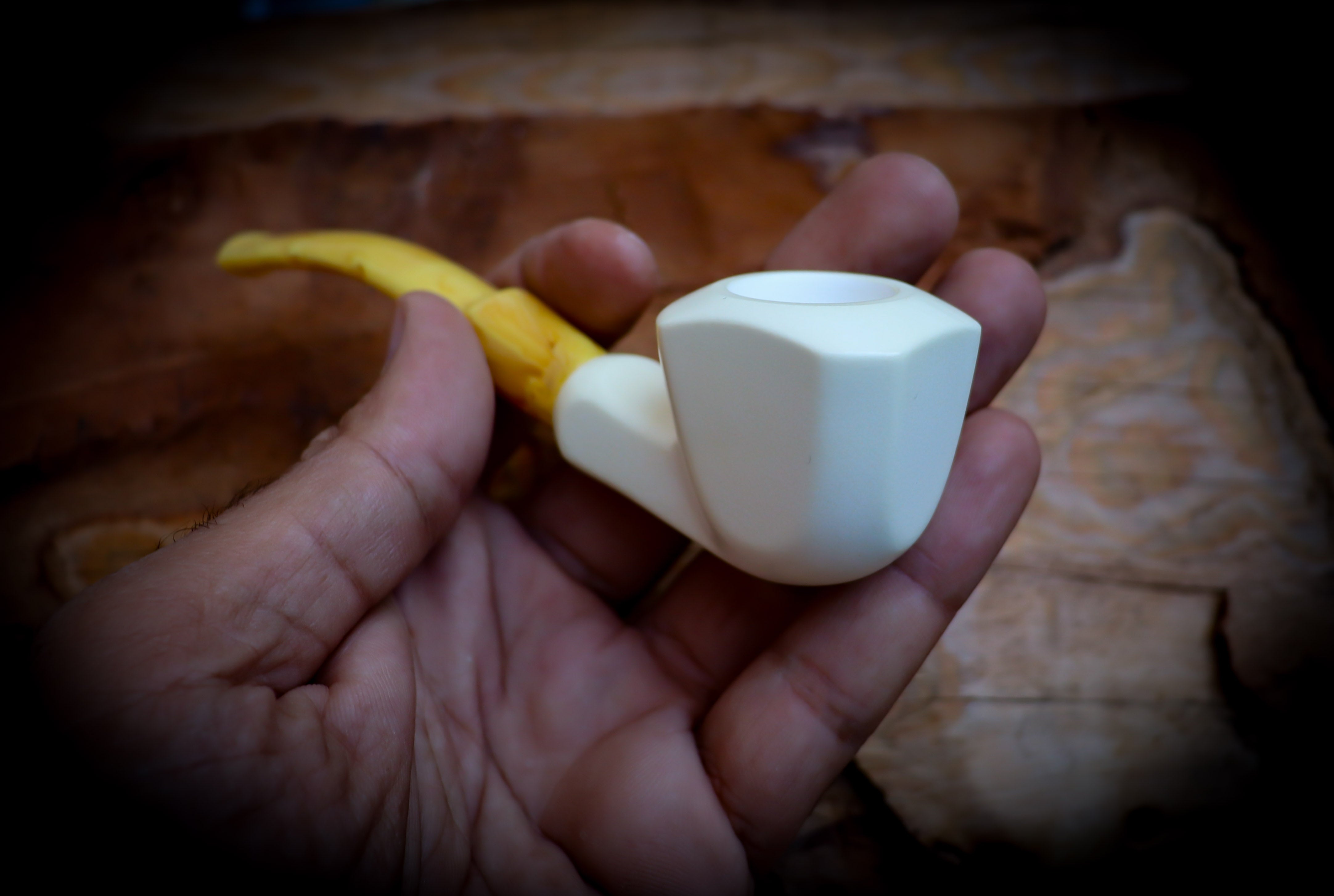 Handcrafted Smooth Panel Meerschaum Pipe with Leather Case - Unique Block Meerschaum Smoking Pipe by Astaş