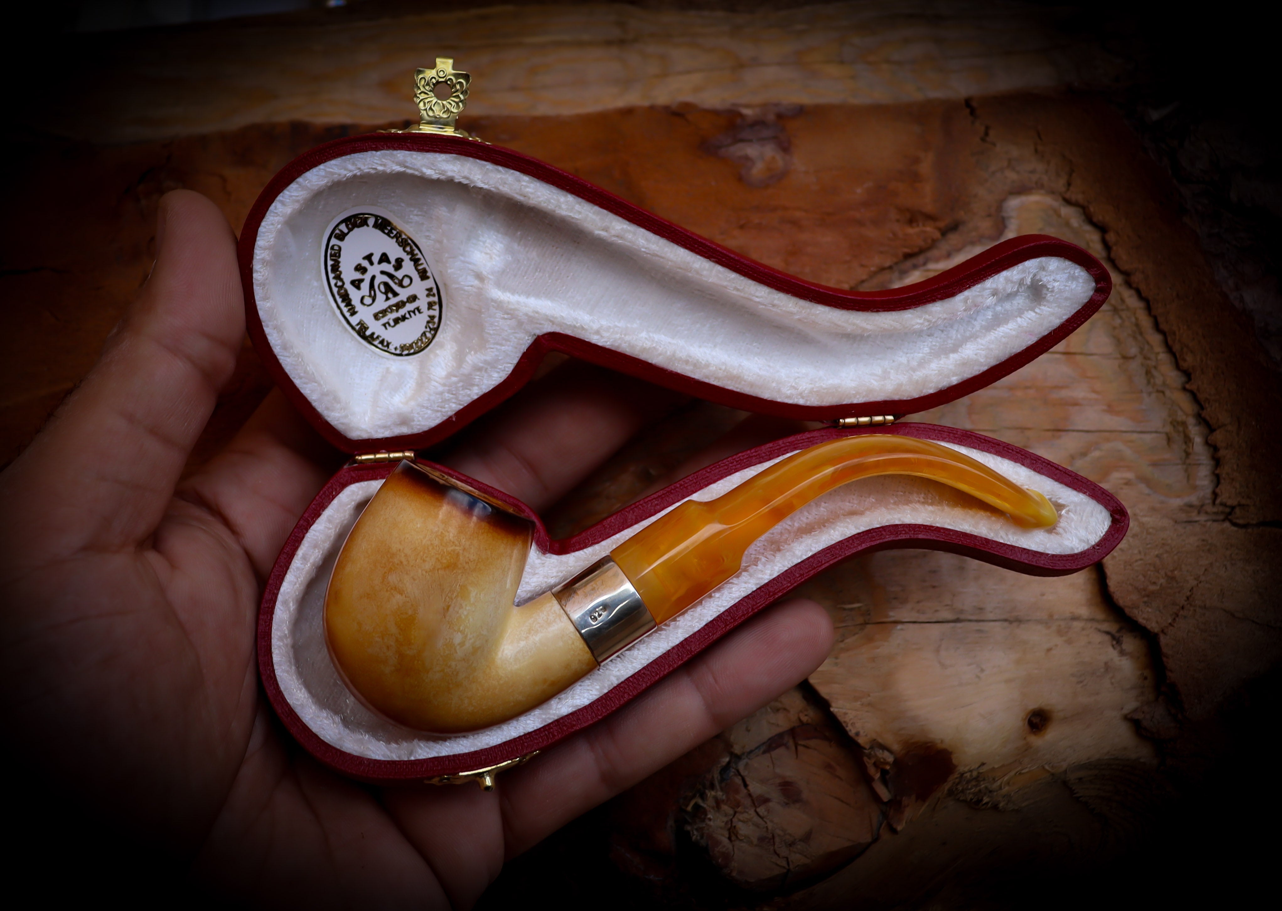 Lee Van Cleef Meerschaum, Silver Smooth Special Handmade Lee Van Cleef Meerschaum Pipe With Leather Case- Astaş Meerschaum