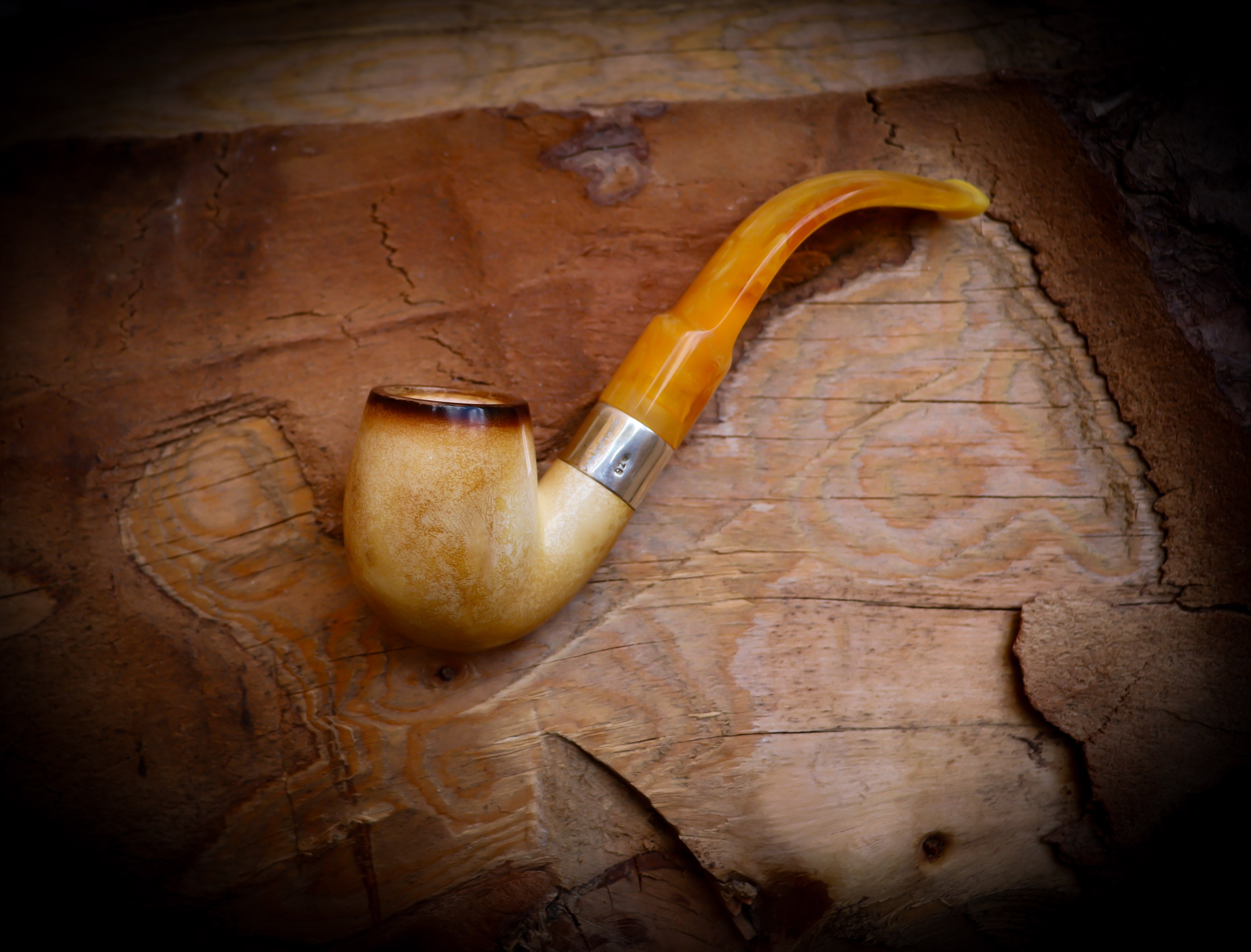 Lee Van Cleef Meerschaum, Silver Smooth Special Handmade Lee Van Cleef Meerschaum Pipe With Leather Case- Astaş Meerschaum
