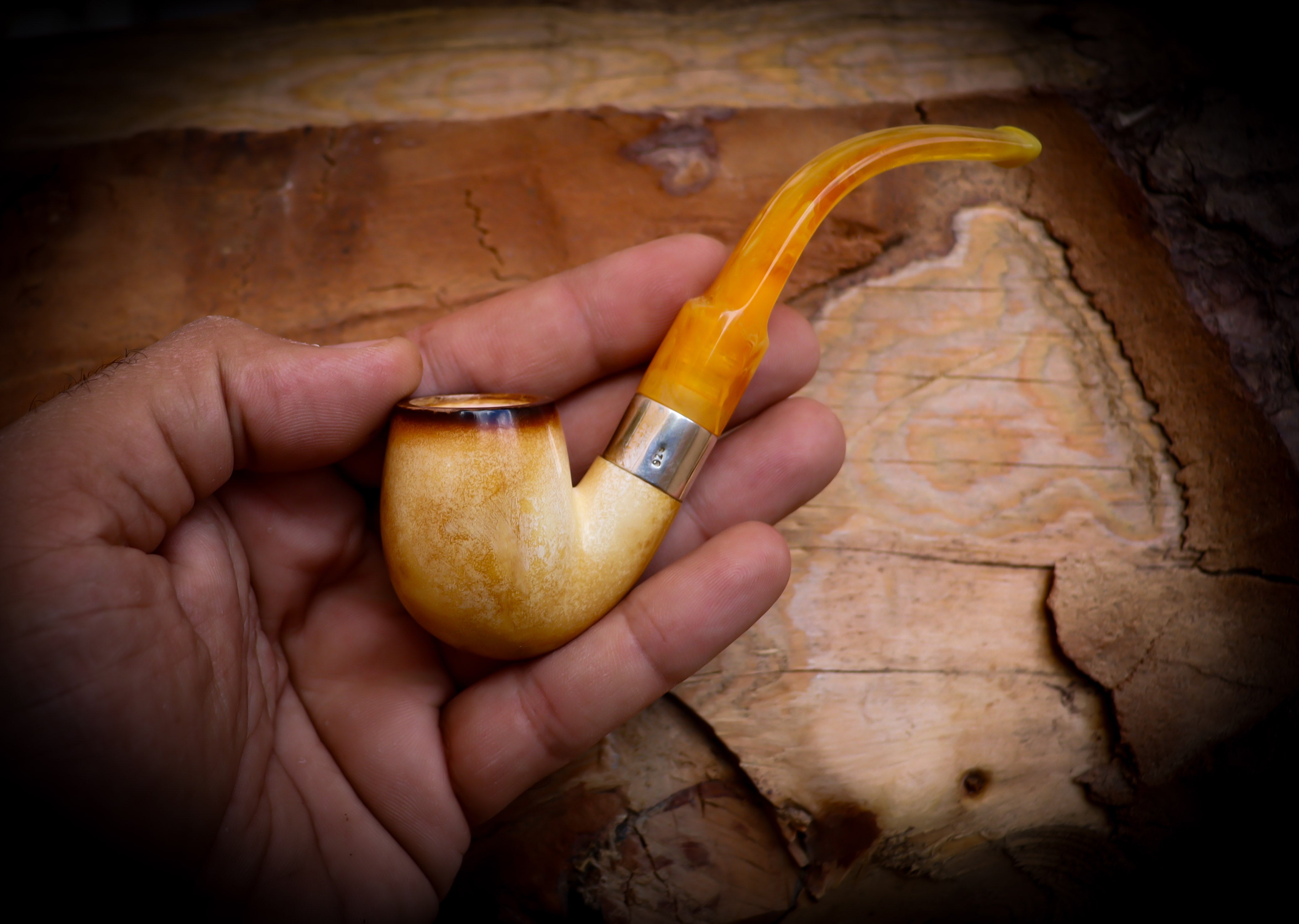 Lee Van Cleef Meerschaum, Silver Smooth Special Handmade Lee Van Cleef Meerschaum Pipe With Leather Case- Astaş Meerschaum
