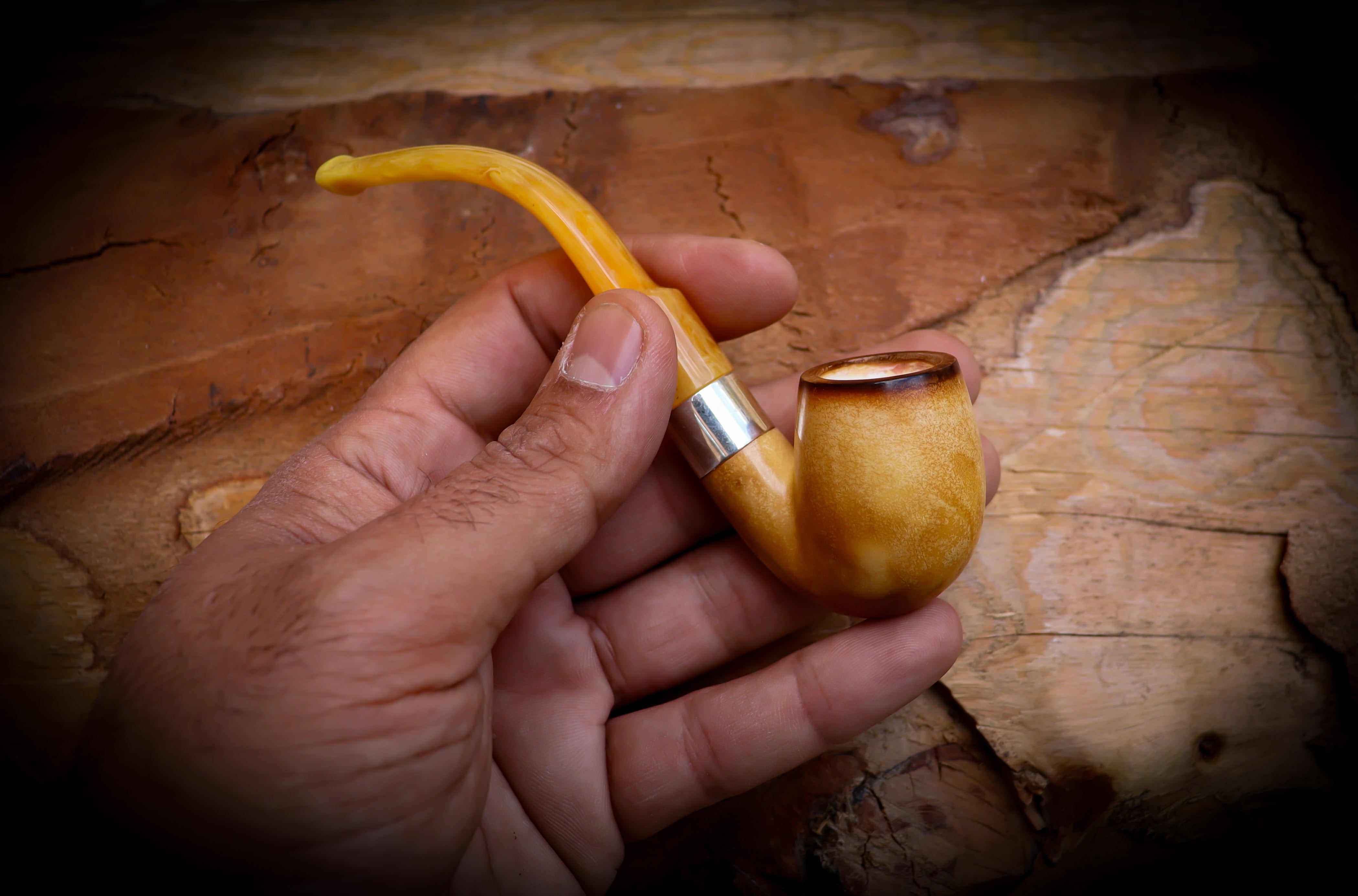 Lee Van Cleef Meerschaum, Silver Smooth Special Handmade Lee Van Cleef Meerschaum Pipe With Leather Case- Astaş Meerschaum
