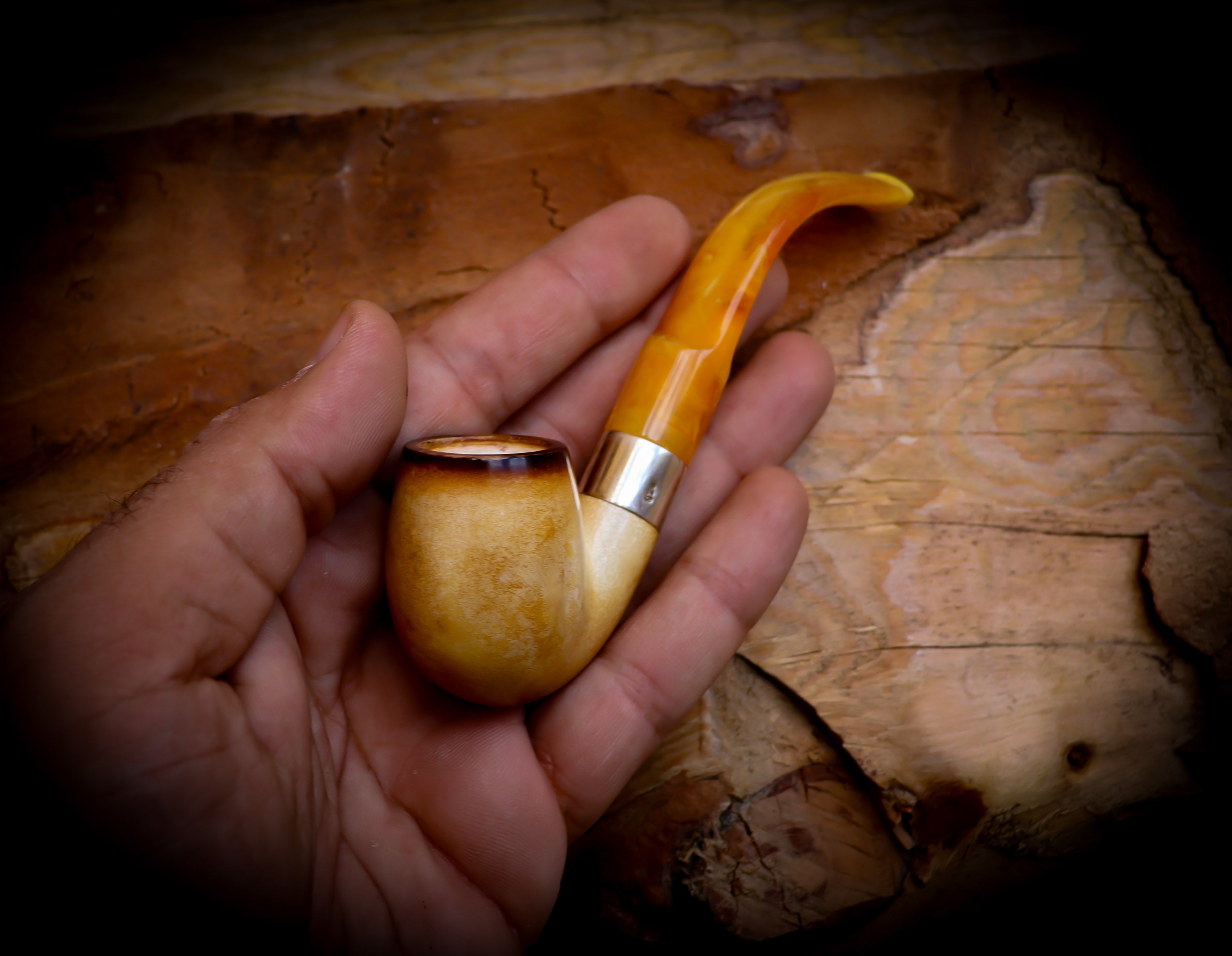 Lee Van Cleef Meerschaum, Silver Smooth Special Handmade Lee Van Cleef Meerschaum Pipe With Leather Case- Astaş Meerschaum