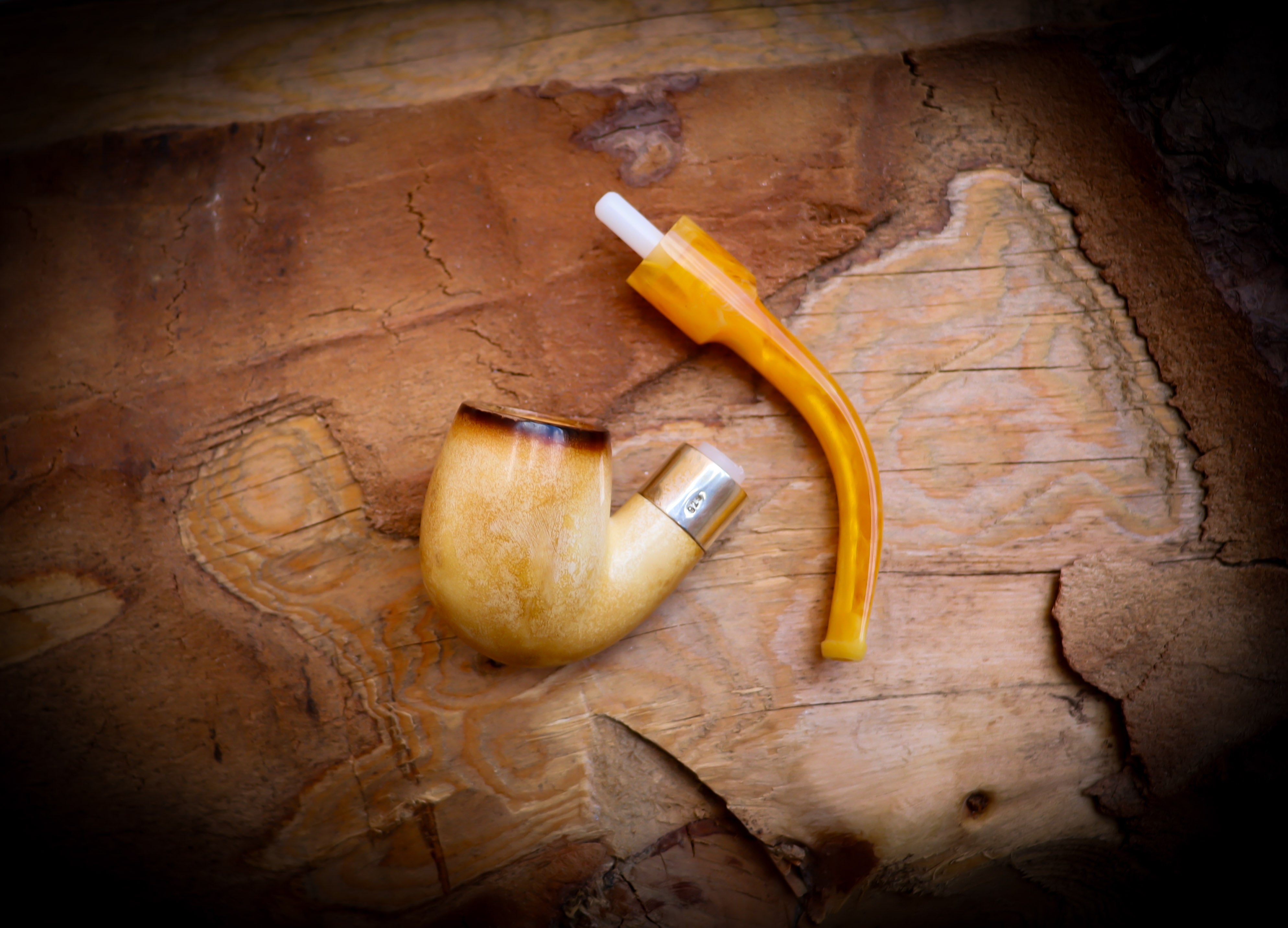 Lee Van Cleef Meerschaum, Silver Smooth Special Handmade Lee Van Cleef Meerschaum Pipe With Leather Case- Astaş Meerschaum