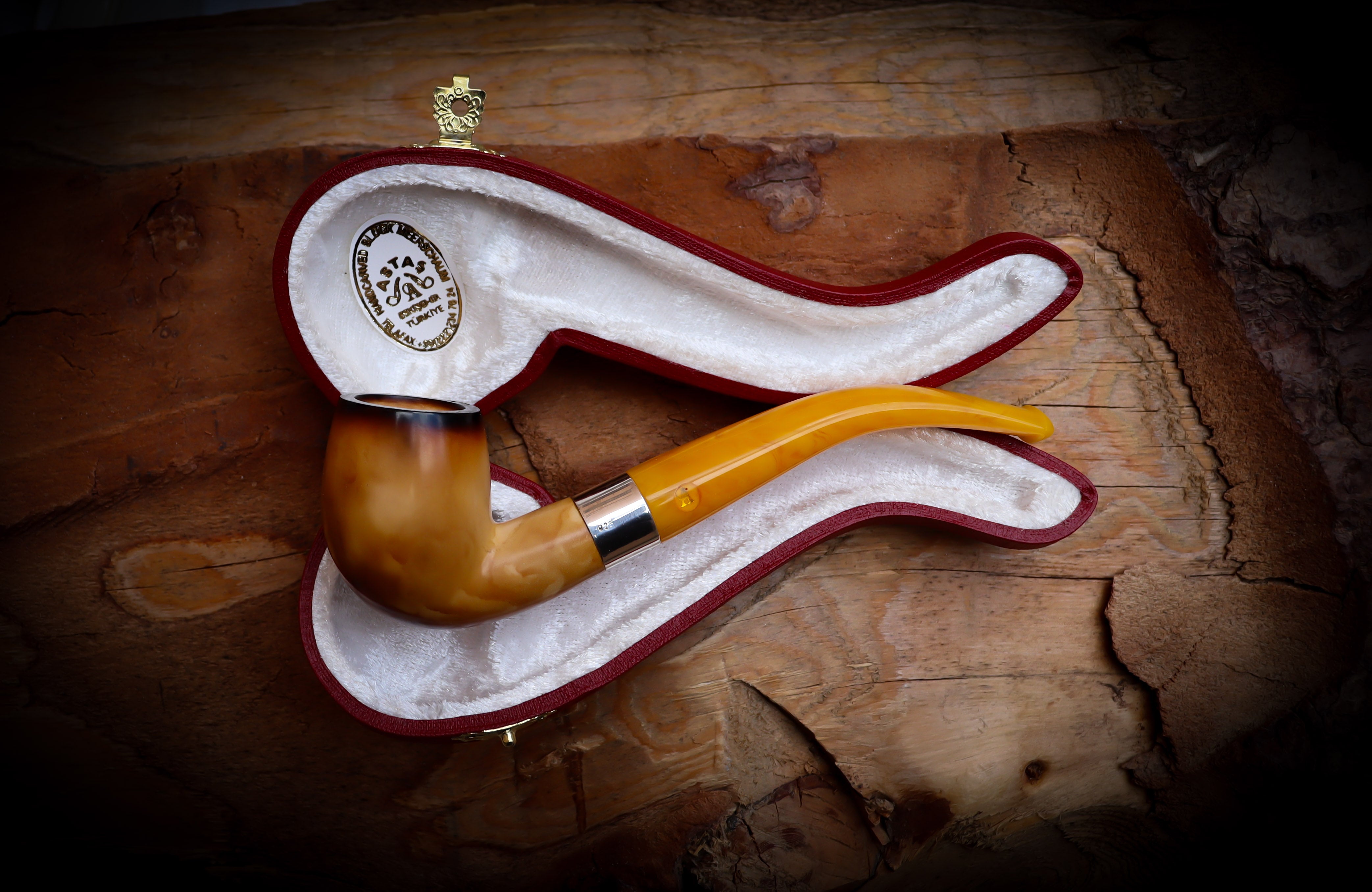 Lee Van Cleef Meerschaum, Silver Smooth Special Handmade Lee Van Cleef Meerschaum Pipe With Leather Case- Astaş Meerschaum