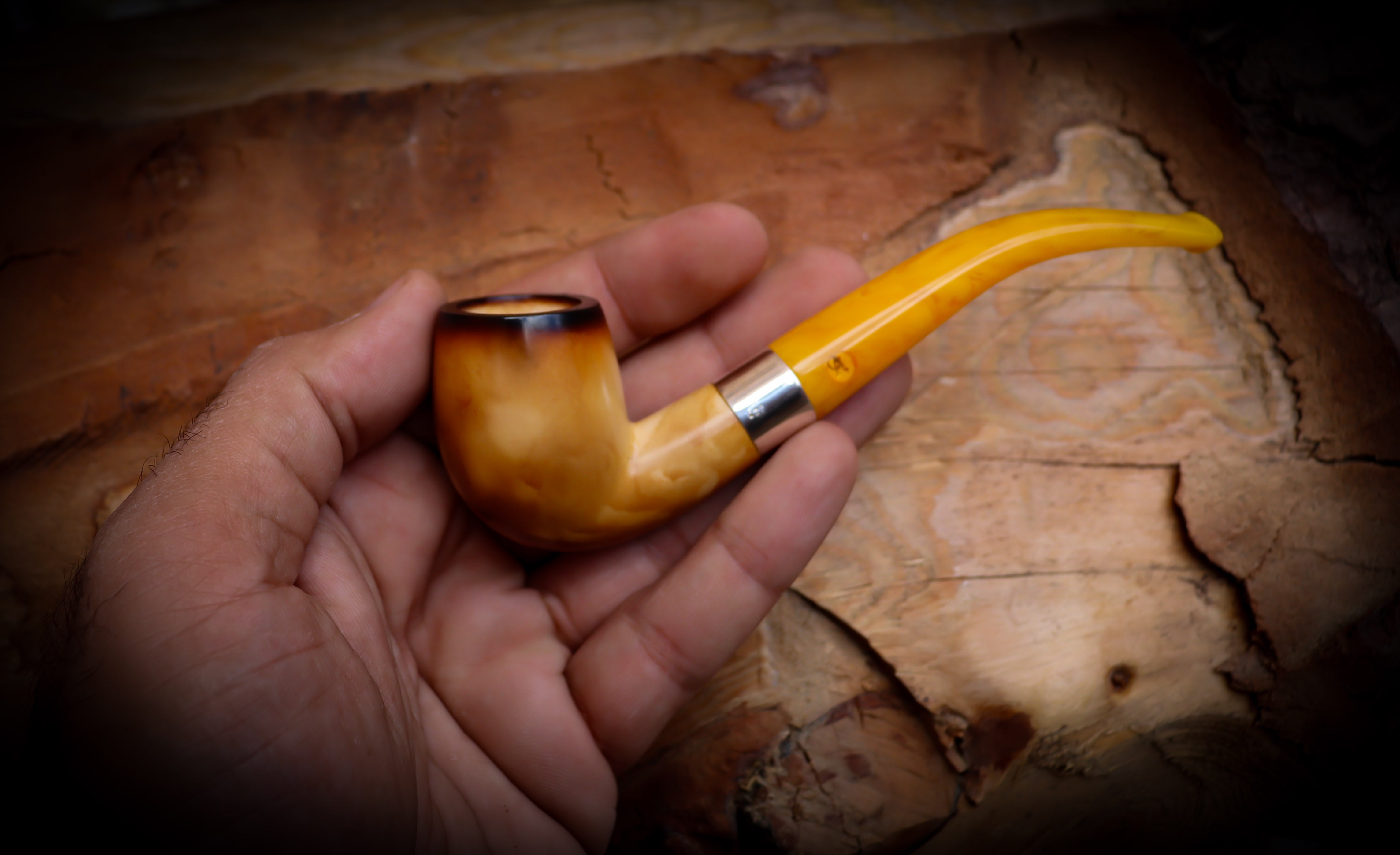 Lee Van Cleef Meerschaum, Silver Smooth Special Handmade Lee Van Cleef Meerschaum Pipe With Leather Case- Astaş Meerschaum