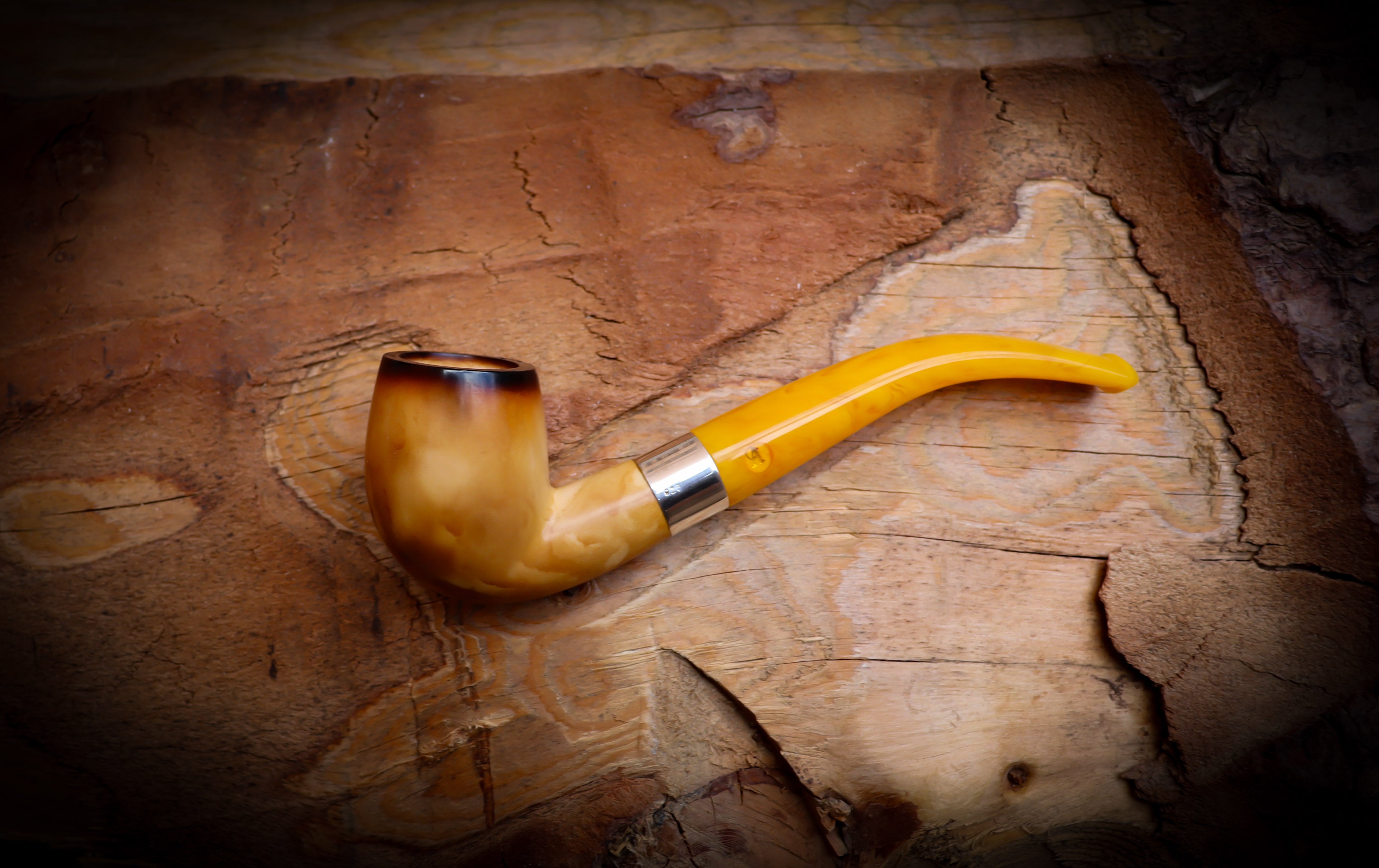 Lee Van Cleef Meerschaum, Silver Smooth Special Handmade Lee Van Cleef Meerschaum Pipe With Leather Case- Astaş Meerschaum