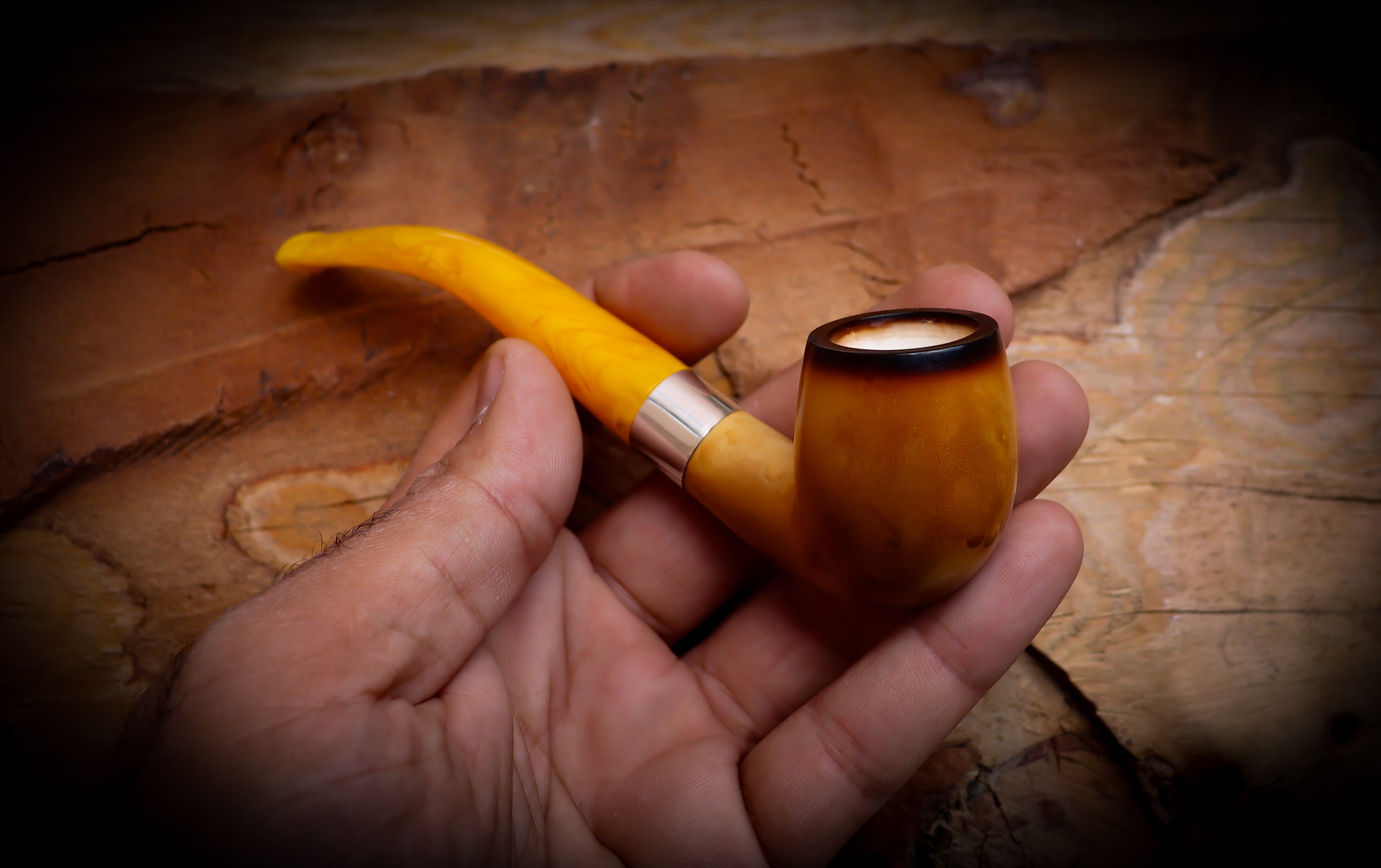 Lee Van Cleef Meerschaum, Silver Smooth Special Handmade Lee Van Cleef Meerschaum Pipe With Leather Case- Astaş Meerschaum