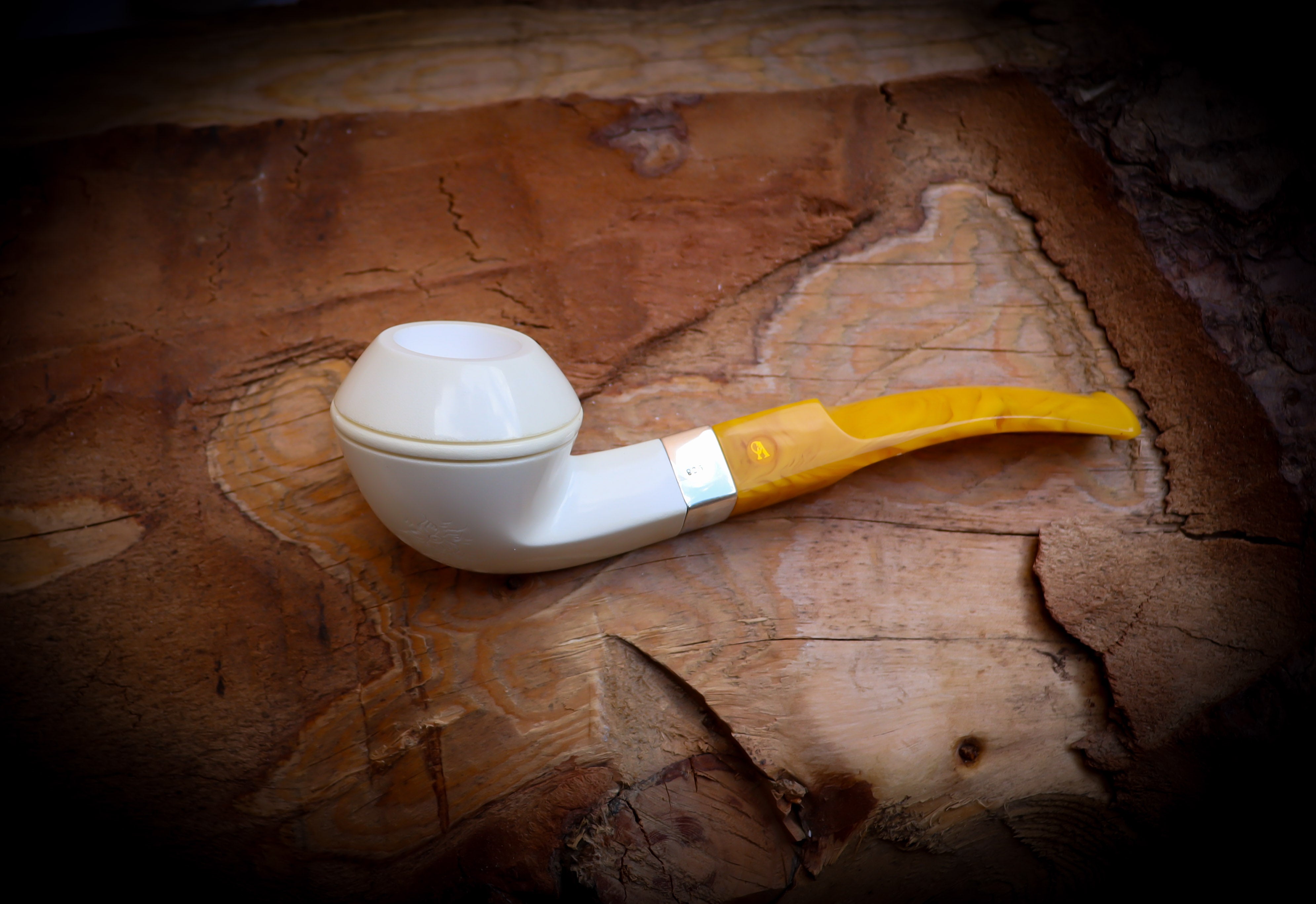 Rhodesian Meerschaum, Silver Smooth Special Handmade Bulldog Block Meerschaum Pipe With Leather Case - Astaş Meerschaum