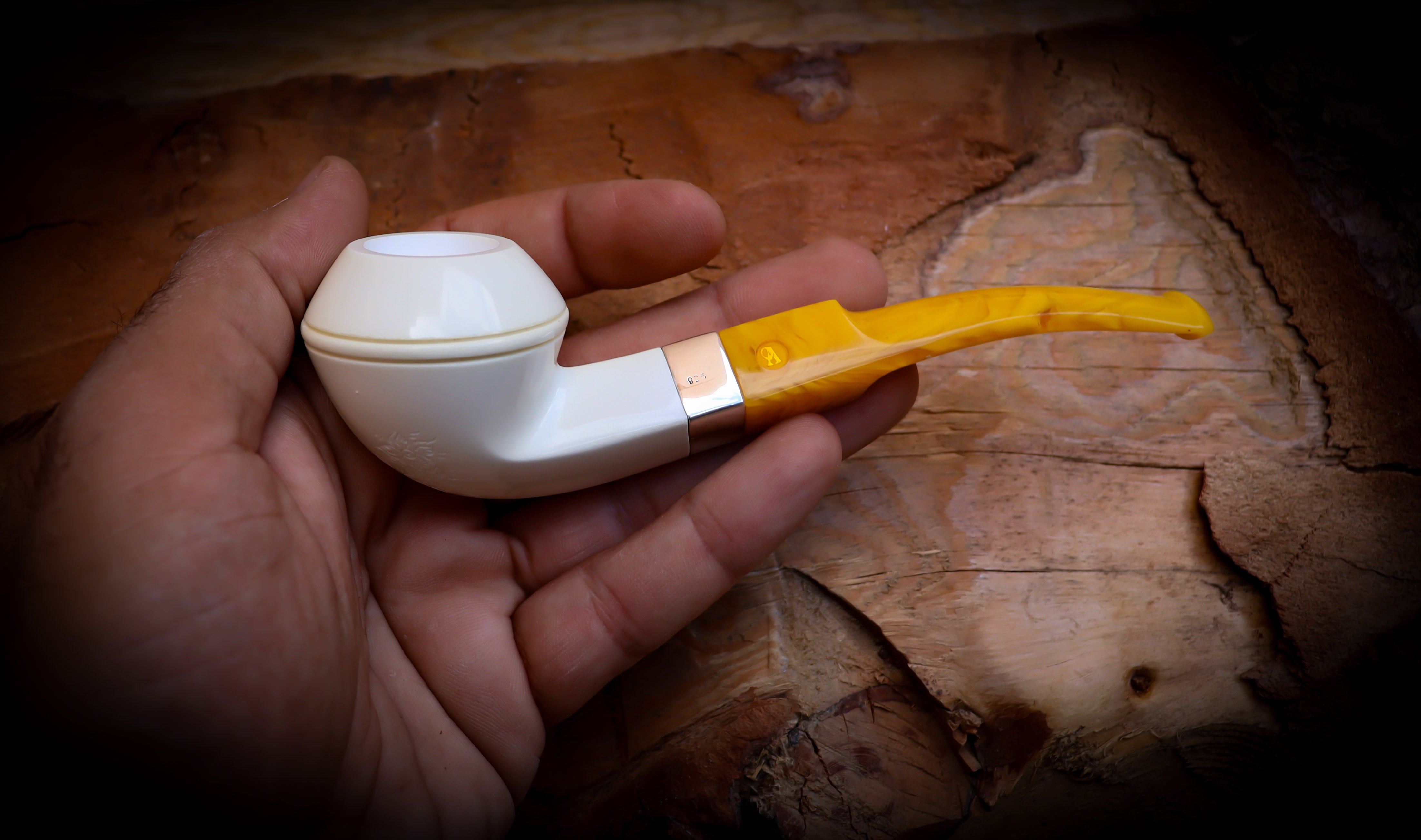 Rhodesian Meerschaum, Silver Smooth Special Handmade Bulldog Block Meerschaum Pipe With Leather Case - Astaş Meerschaum