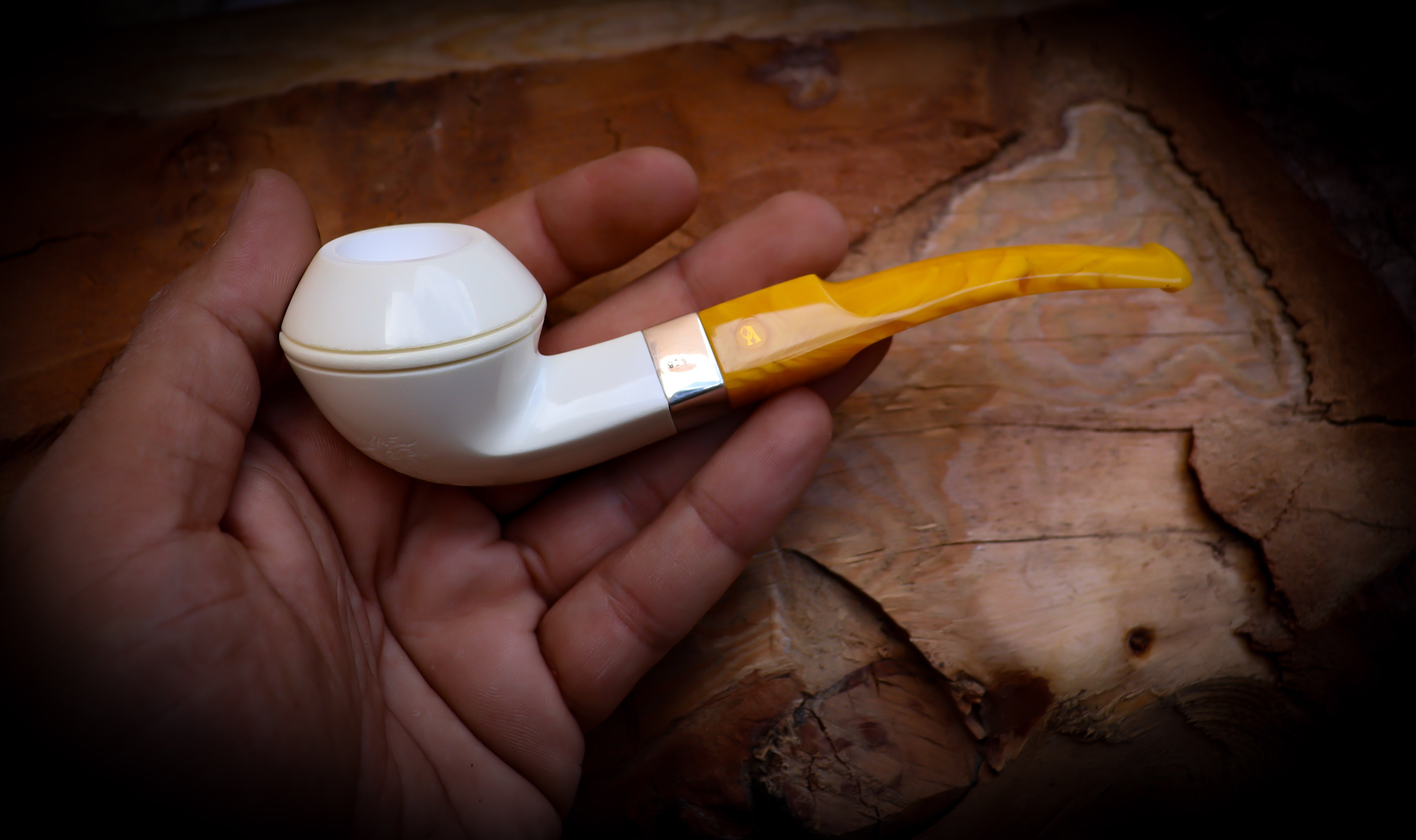 Rhodesian Meerschaum, Silver Smooth Special Handmade Bulldog Block Meerschaum Pipe With Leather Case - Astaş Meerschaum