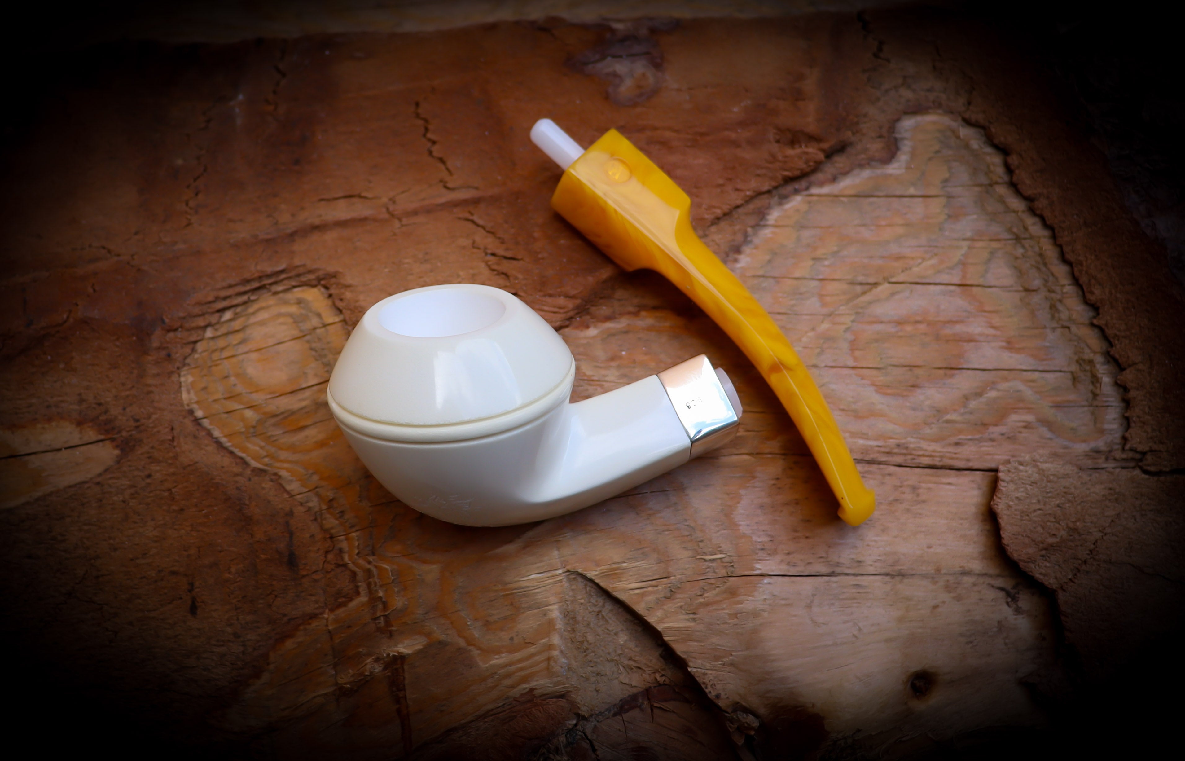 Rhodesian Meerschaum, Silver Smooth Special Handmade Bulldog Block Meerschaum Pipe With Leather Case - Astaş Meerschaum
