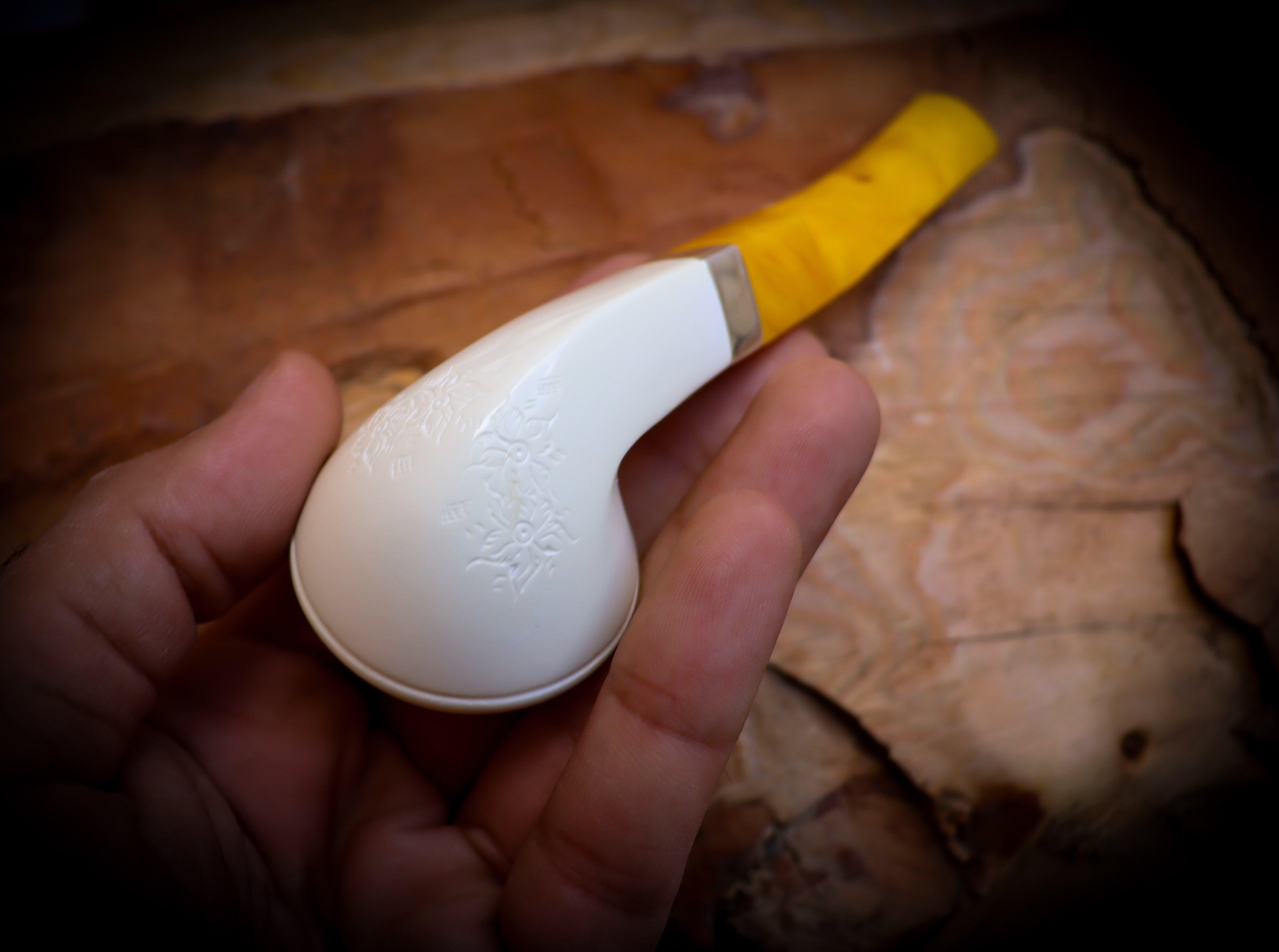 Rhodesian Meerschaum, Silver Smooth Special Handmade Bulldog Block Meerschaum Pipe With Leather Case - Astaş Meerschaum