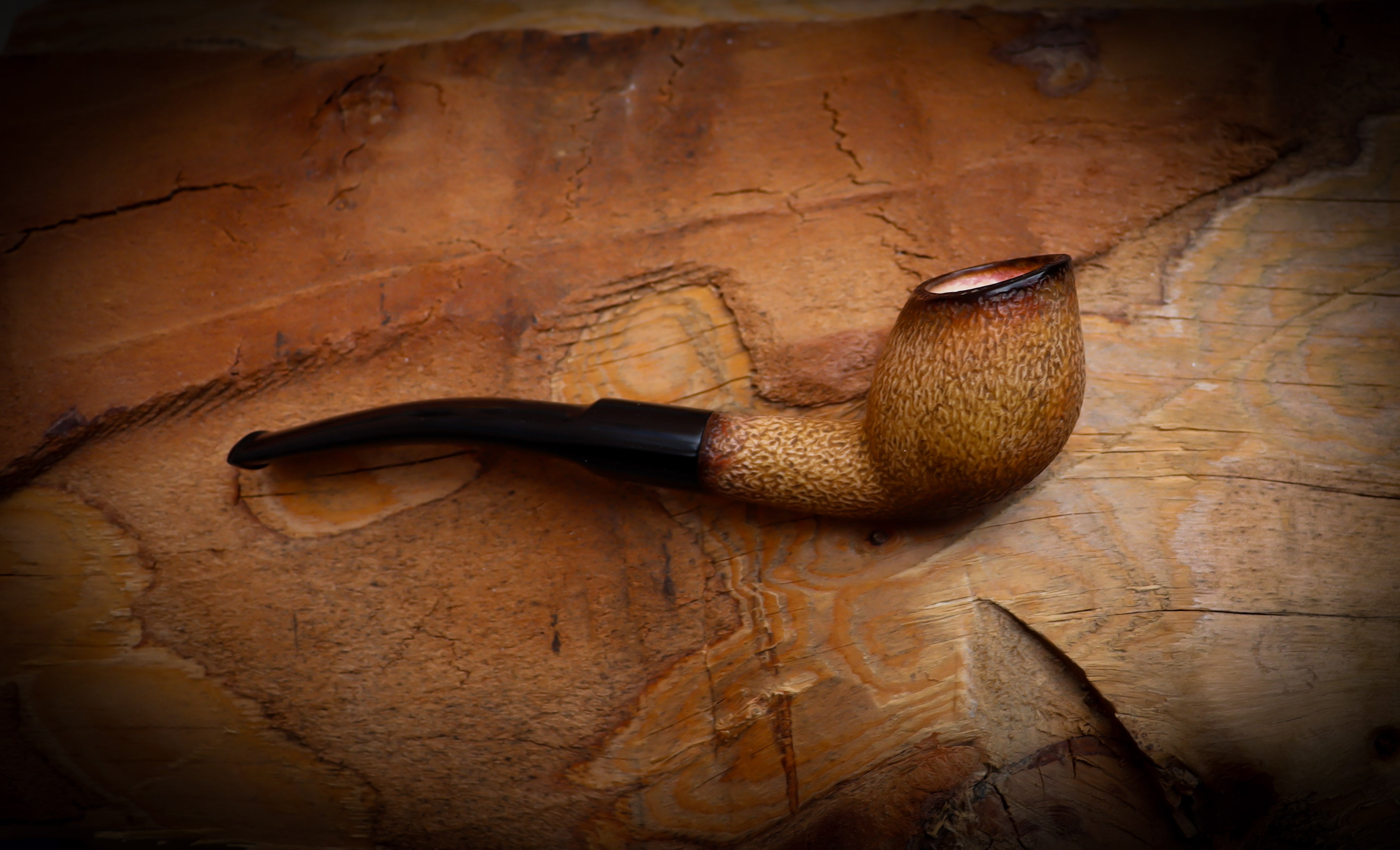 Rusticated Bent Billiard Block Meerschaum Pipe With Leather Case - Astaş Meerschaum