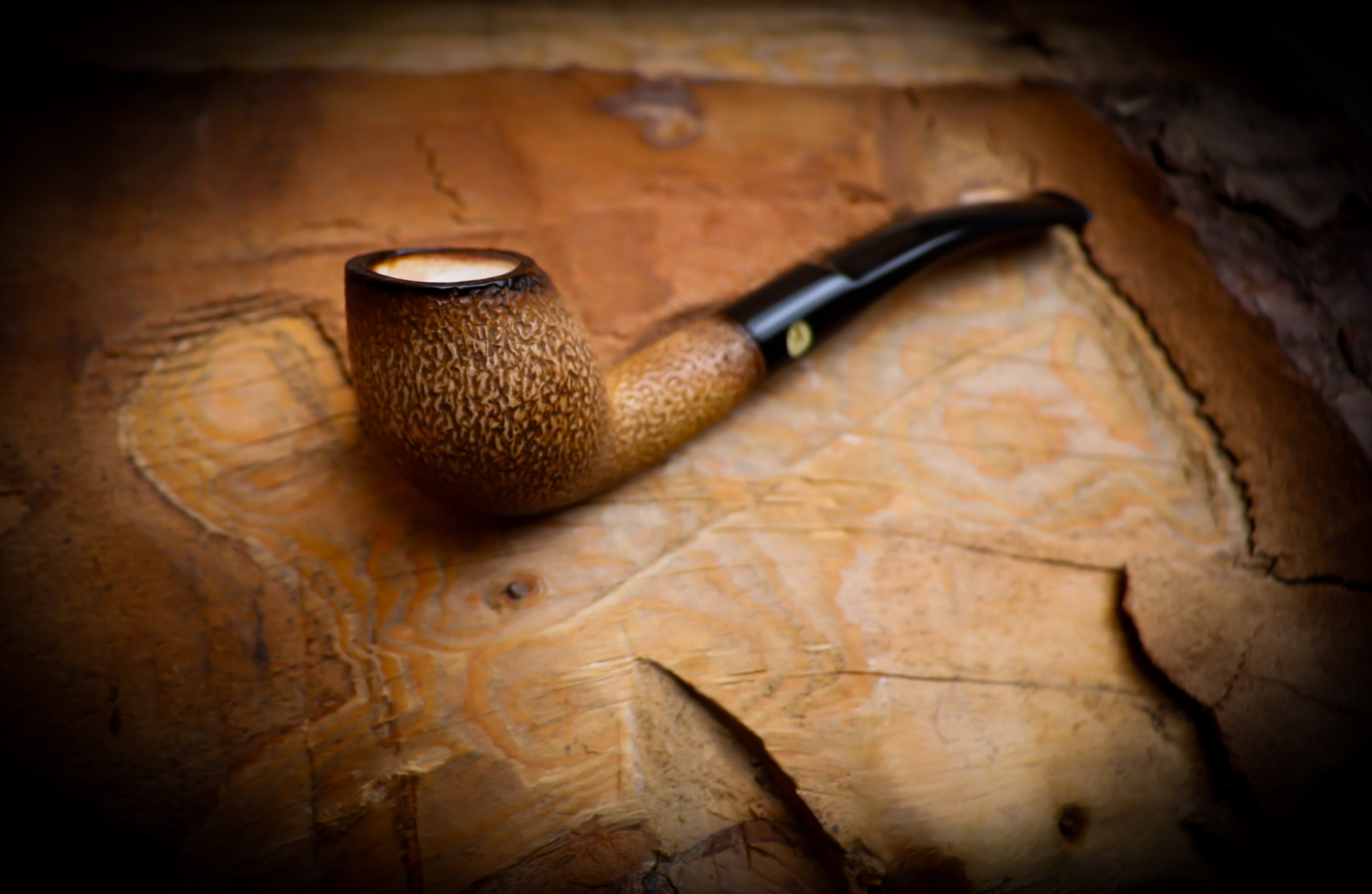 Rusticated Bent Billiard Block Meerschaum Pipe With Leather Case - Astaş Meerschaum