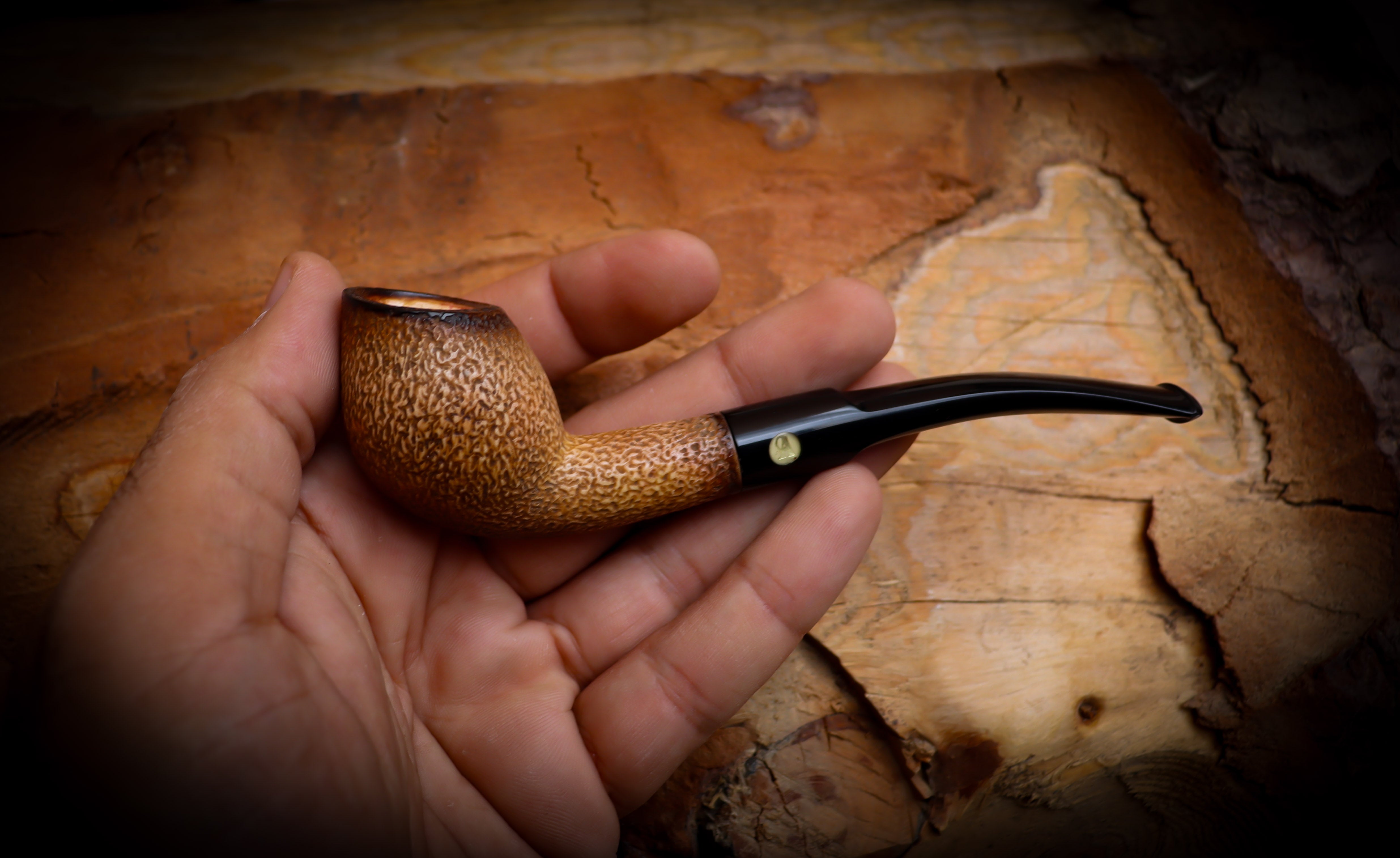 Rusticated Bent Billiard Block Meerschaum Pipe With Leather Case - Astaş Meerschaum