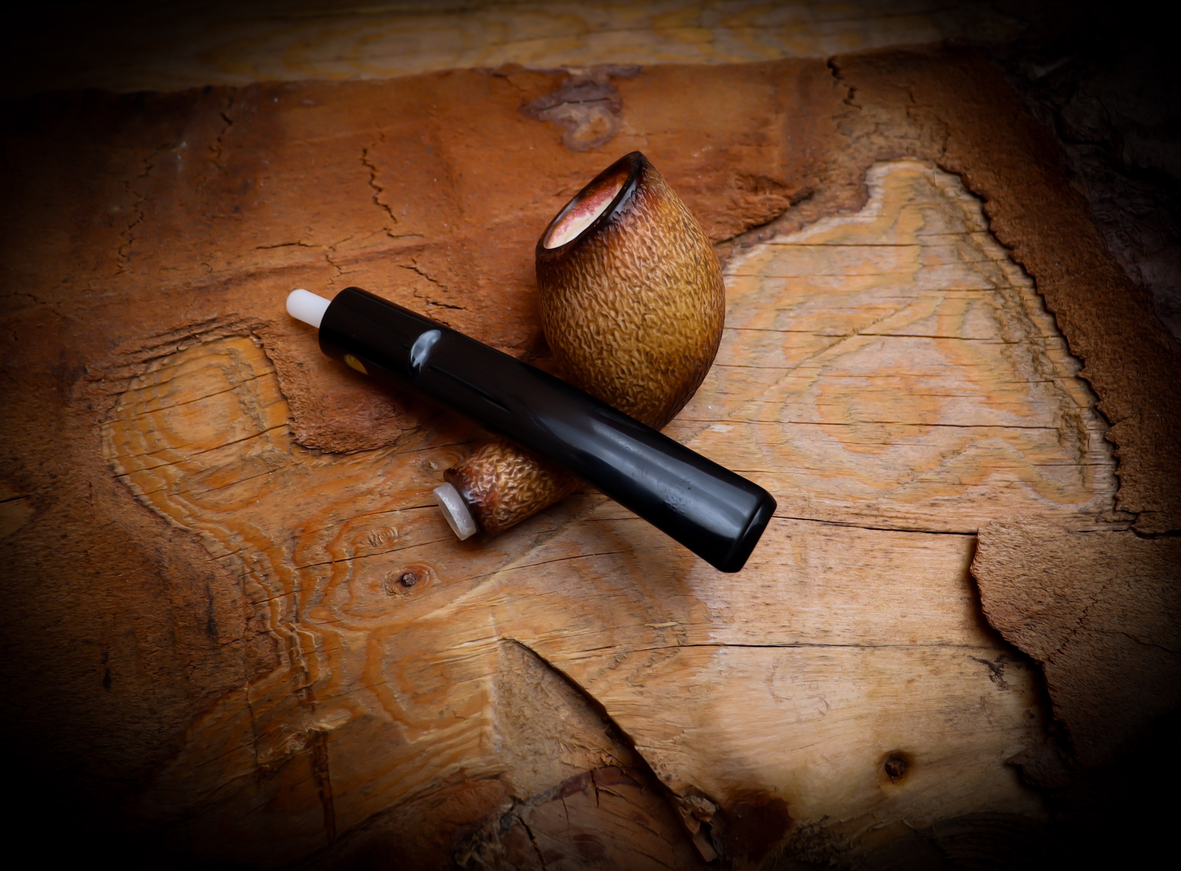 Rusticated Bent Billiard Block Meerschaum Pipe With Leather Case - Astaş Meerschaum