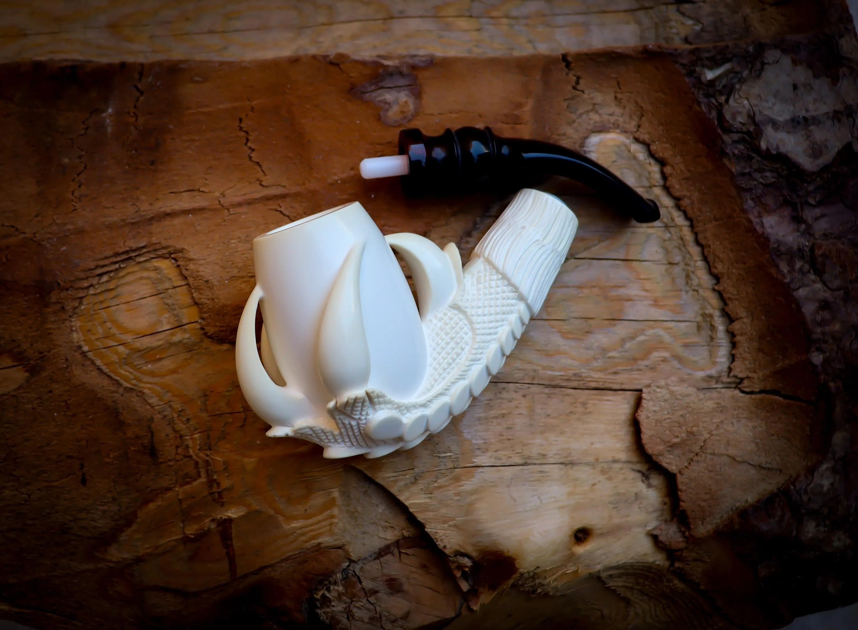 Smooth Special Handmade Large Size Eagle Claw Meerschaum Pipe With Leather Box-Astaş Meerschaum