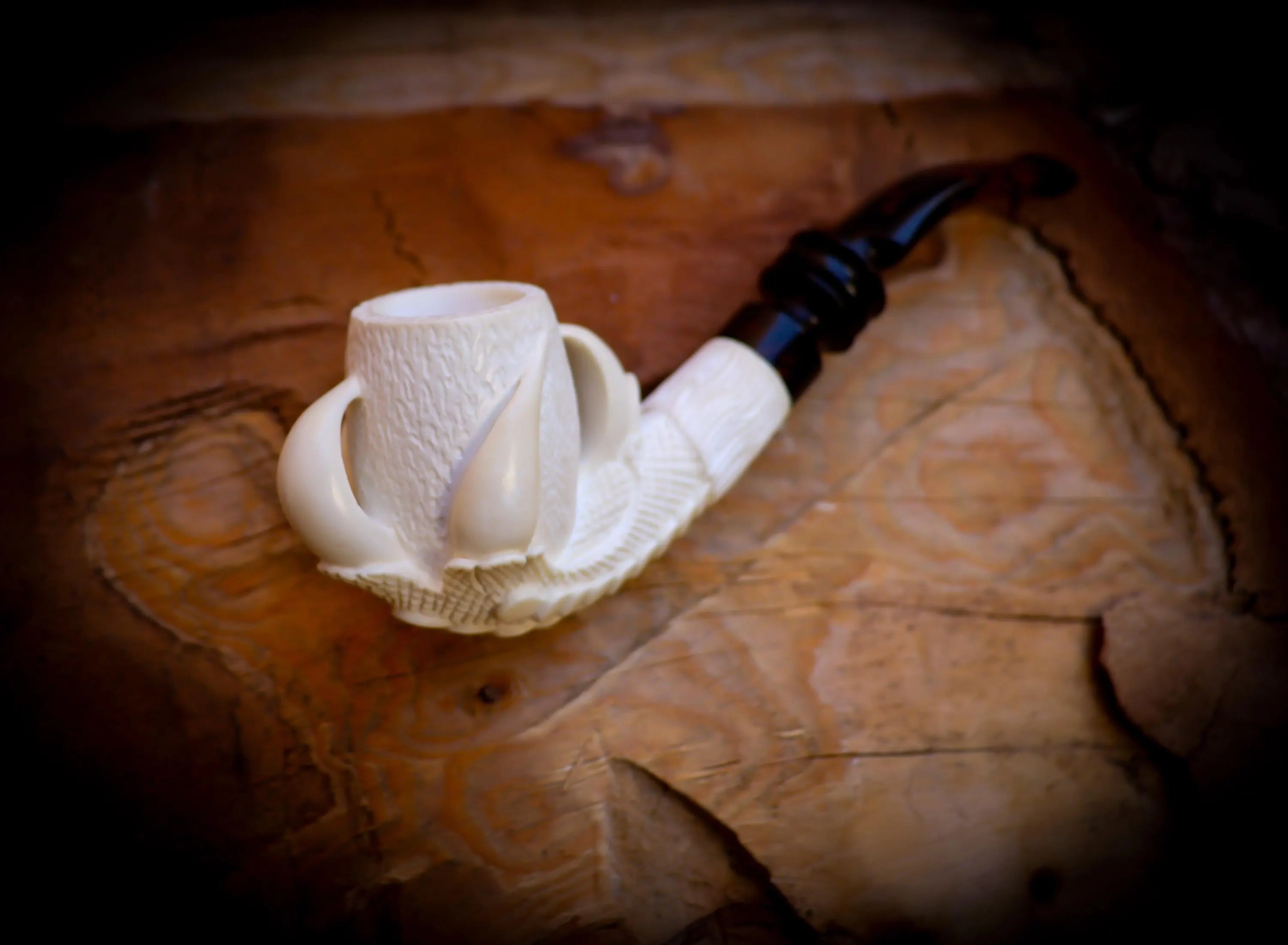 Rustic Patterned Special Handmade Eagle Claw Block Meerschaum Pipe With Leather Box-Astaş Meerschaum