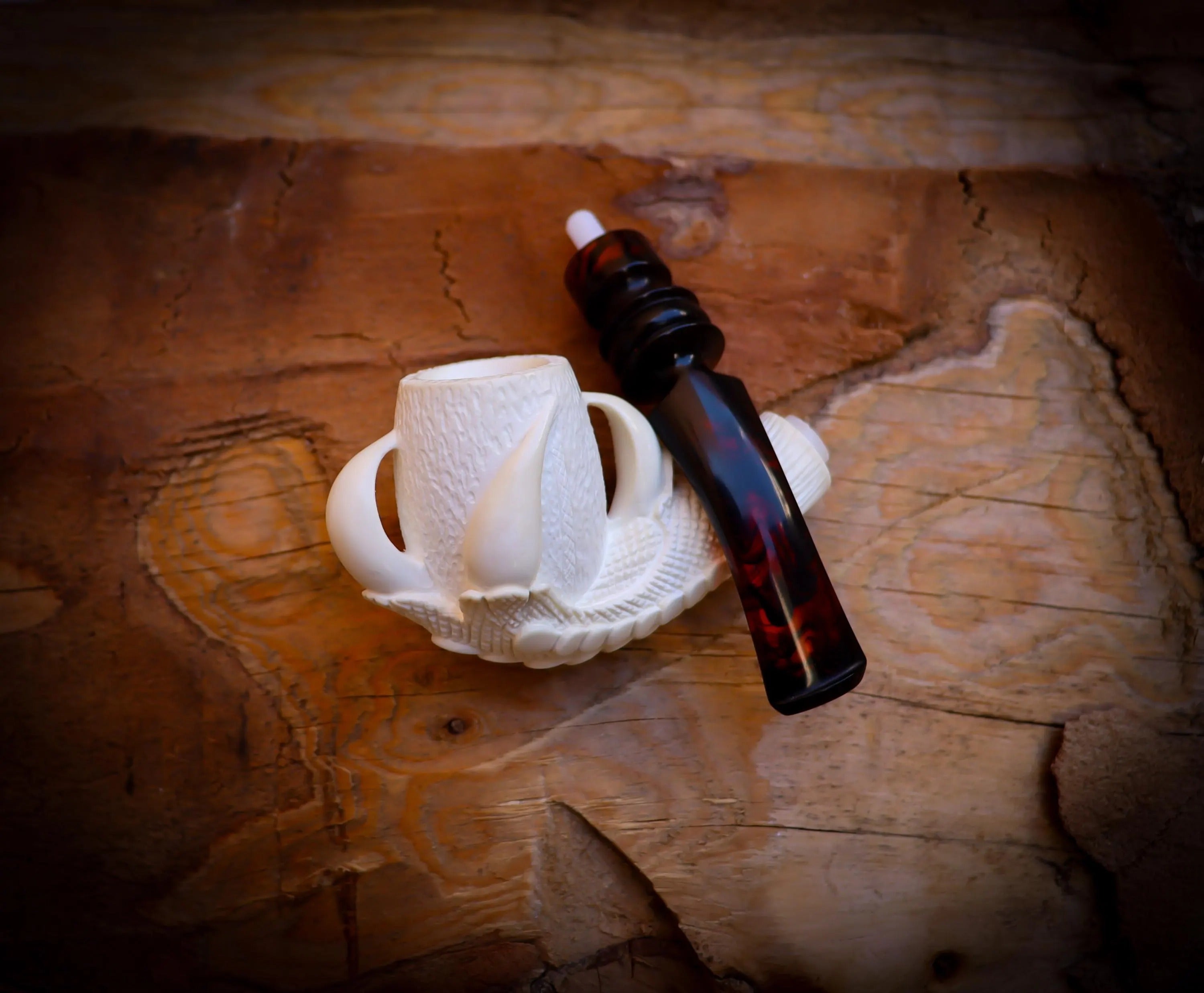 Rustic Patterned Special Handmade Eagle Claw Block Meerschaum Pipe With Leather Box-Astaş Meerschaum