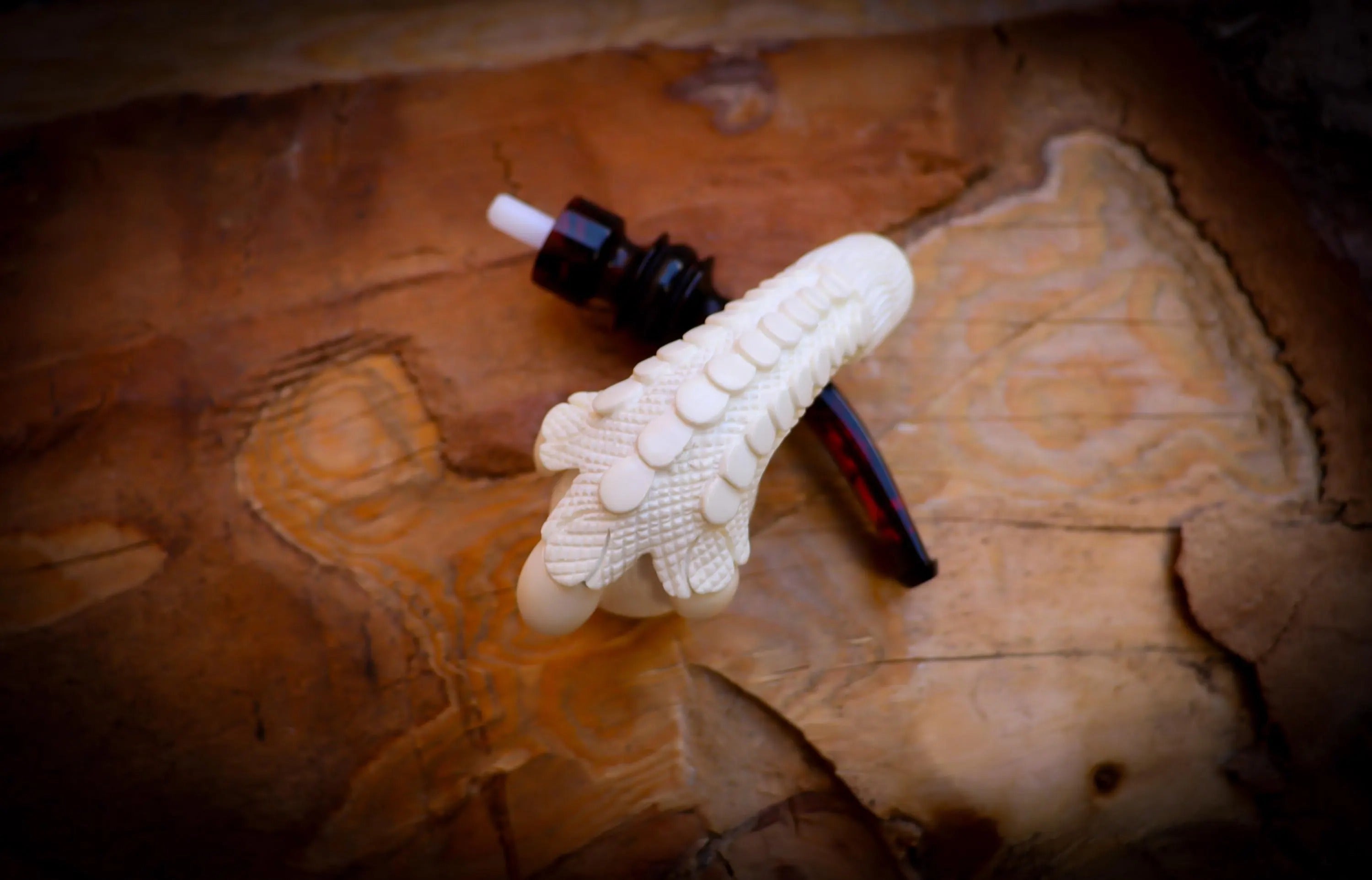 Rustic Patterned Special Handmade Eagle Claw Block Meerschaum Pipe With Leather Box-Astaş Meerschaum
