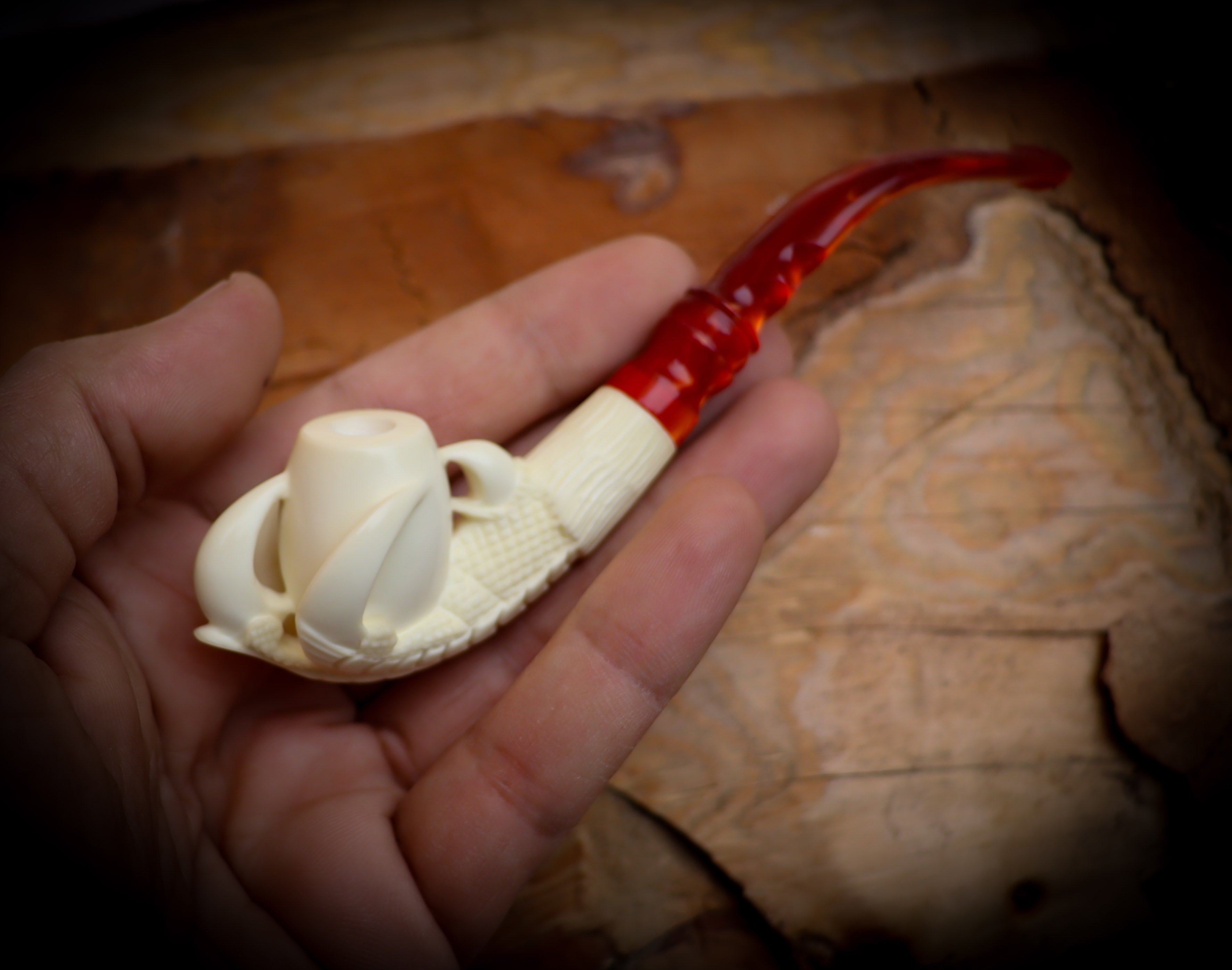 Cigarette Holder Eagle Claw Meerschaum Pipe With Leather Case- Astaş Meerschaum