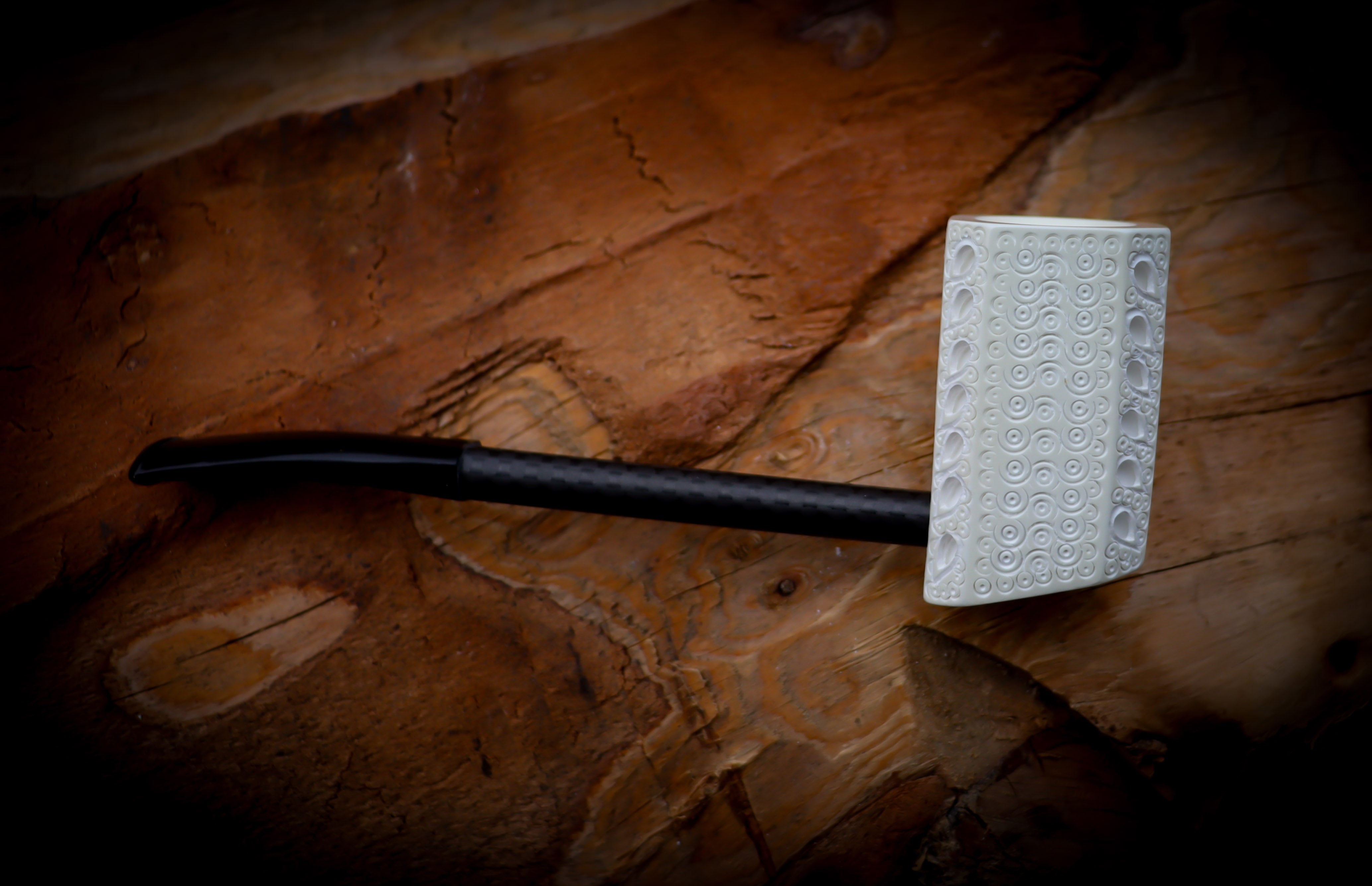 Latticed Panel Premium Block Carbon Fiber Meerschaum Pipe With Leather Case-Astaş Meerschaum