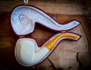 Panel Meerschaum Pipe With Leather Case-Astaş Meerschaum