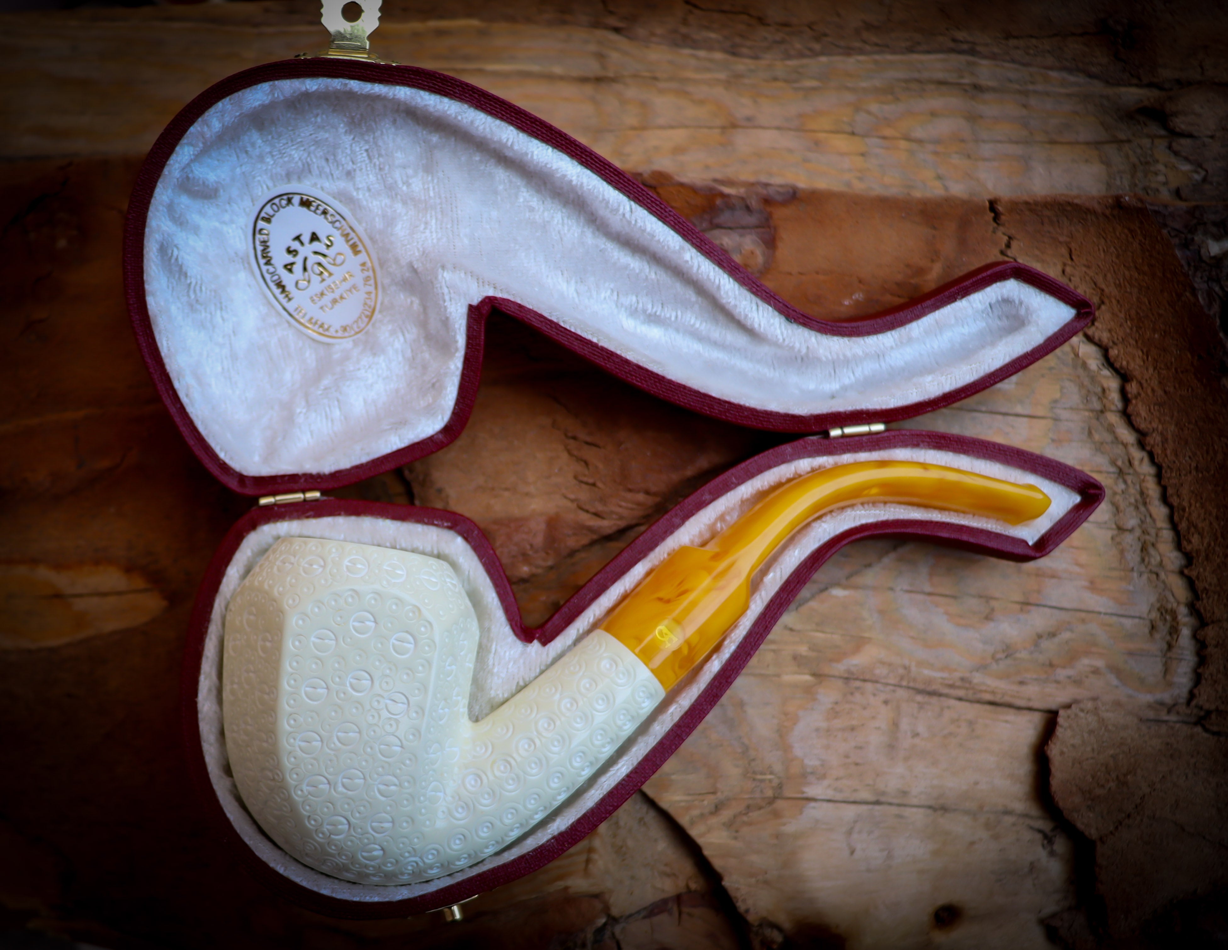 Panel Meerschaum Pipe With Leather Case-Astaş Meerschaum