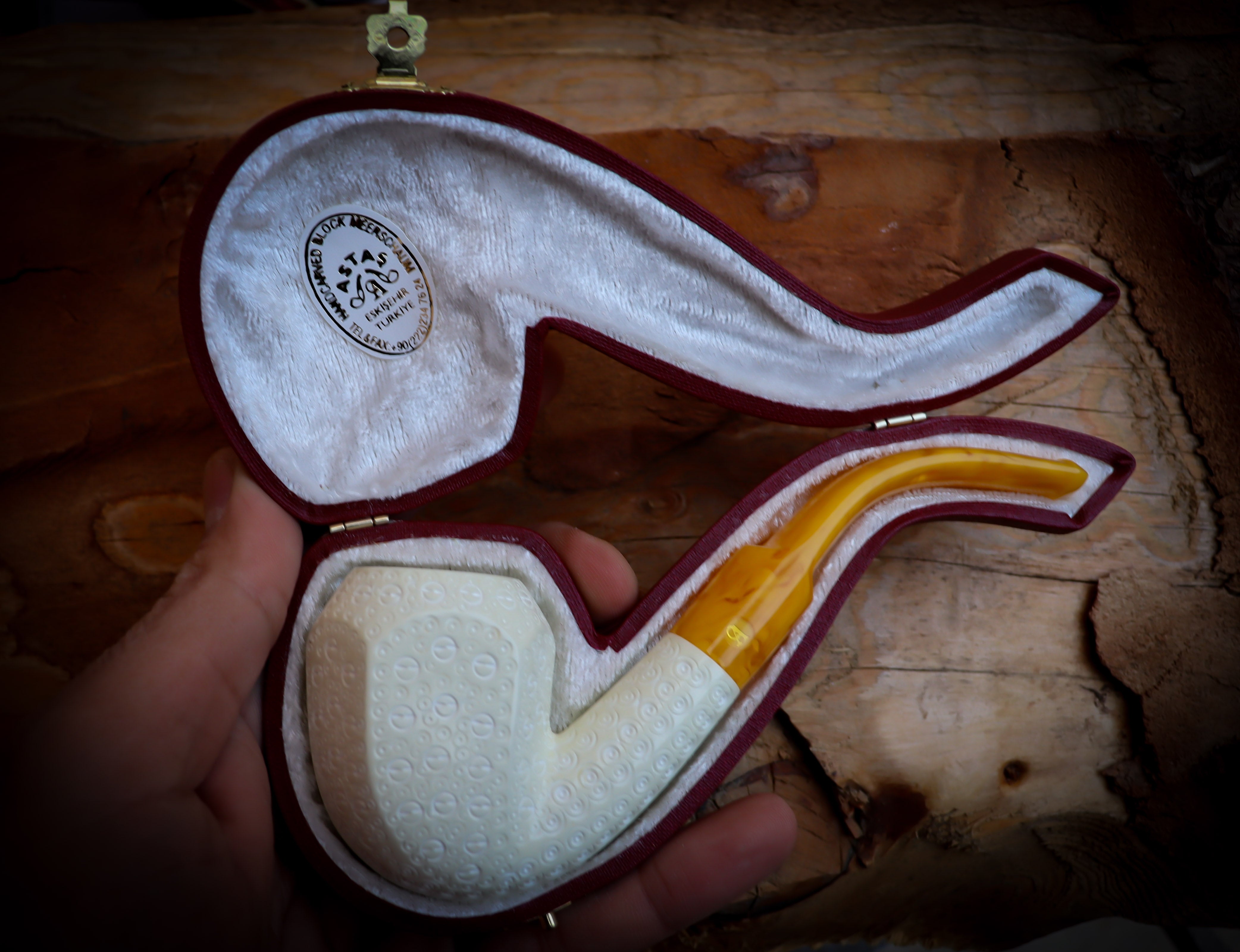 Panel Meerschaum Pipe With Leather Case-Astaş Meerschaum