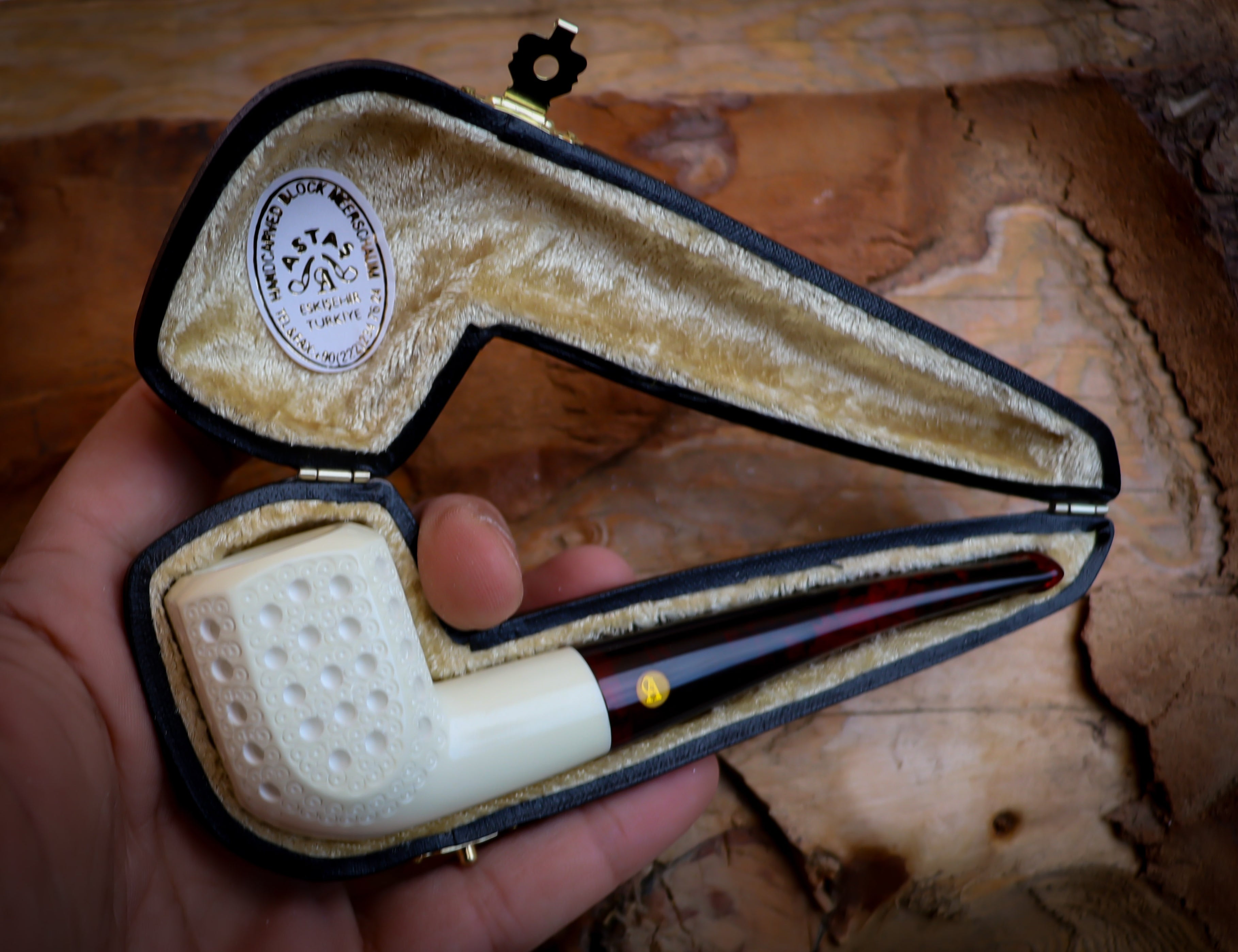 Panel Premium Block Meerschaum Pipe With Leather Case-Astaş Meerschaum