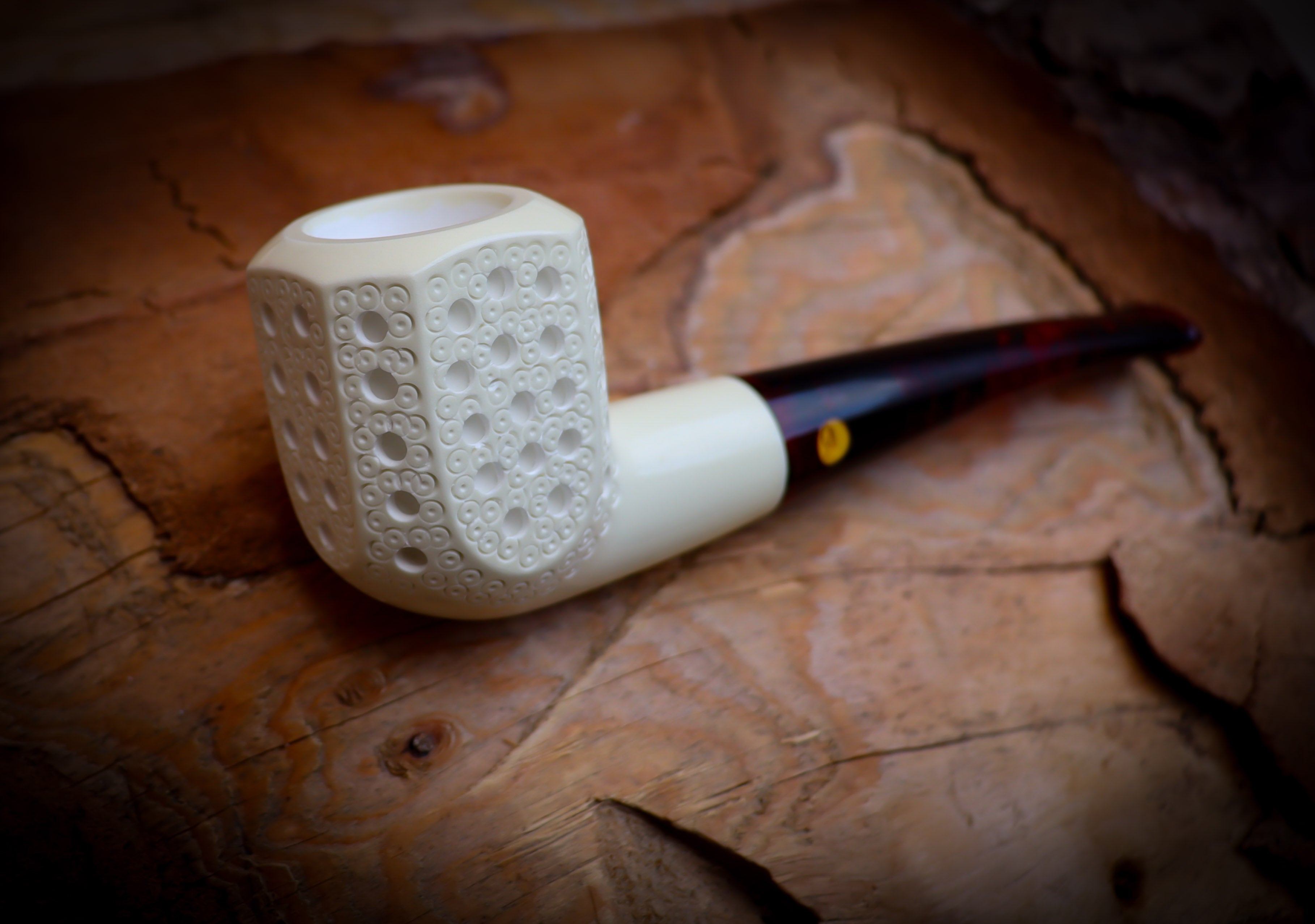 Panel Premium Block Meerschaum Pipe With Leather Case-Astaş Meerschaum