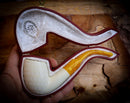 Embriodered Premium Block Cobra Meerschaum Pipe With Leather Case-Astaş Meerschaum