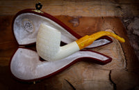 Embriodered Premium Block Cobra Meerschaum Pipe With Leather Case-Astaş Meerschaum