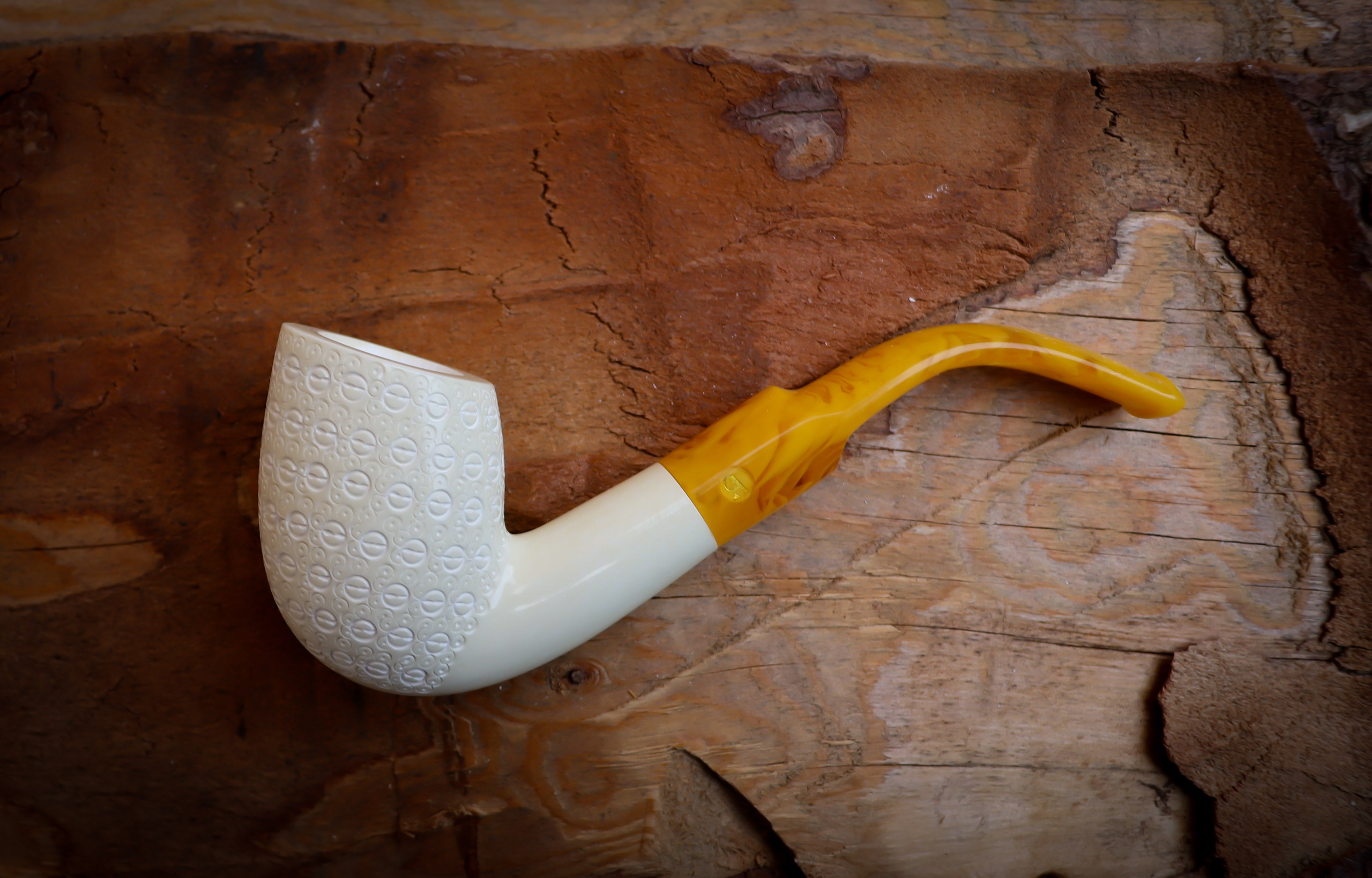 Embriodered Premium Block Cobra Meerschaum Pipe With Leather Case-Astaş Meerschaum