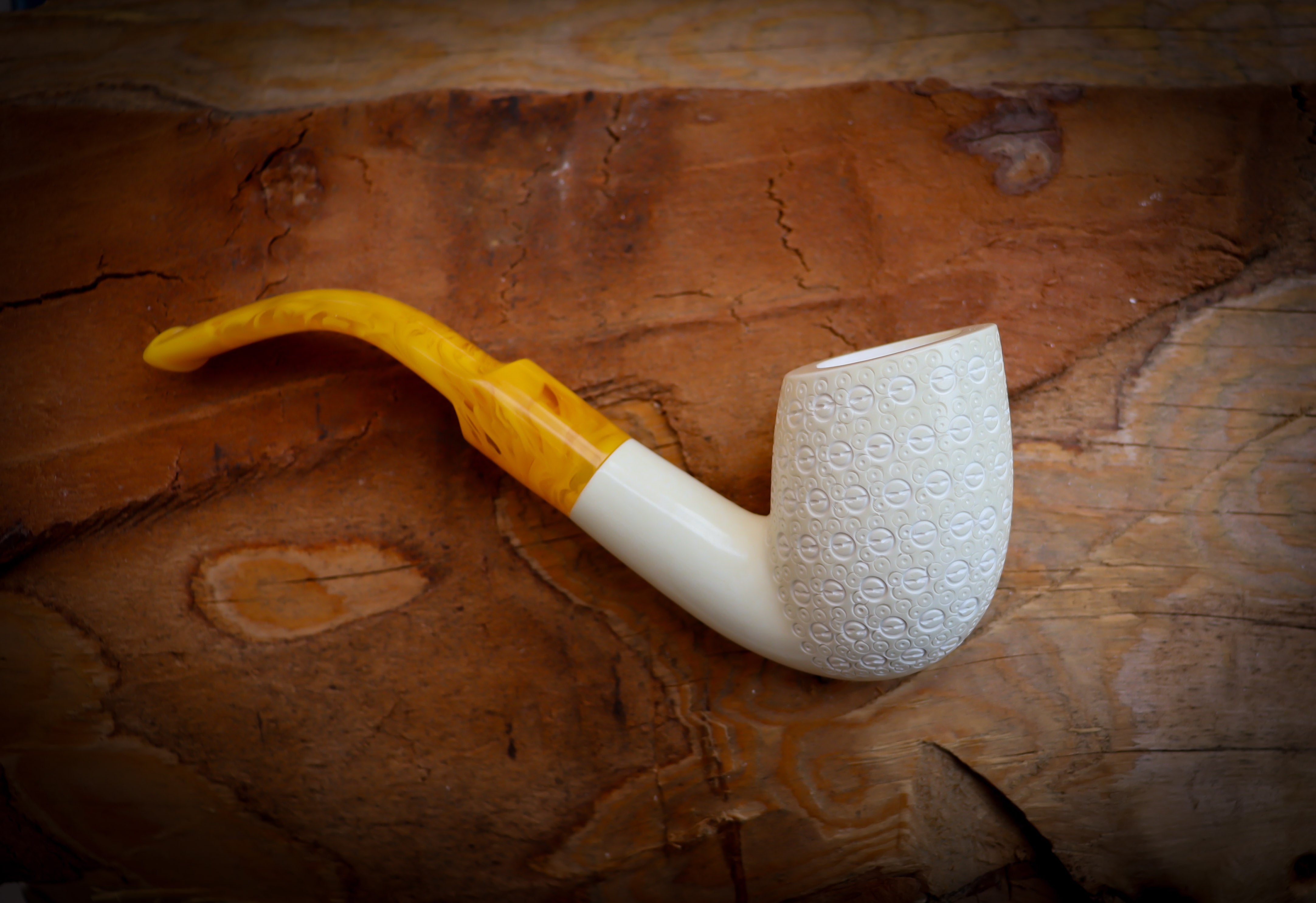 Embriodered Premium Block Cobra Meerschaum Pipe With Leather Case-Astaş Meerschaum