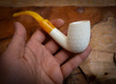 Embriodered Premium Block Cobra Meerschaum Pipe With Leather Case-Astaş Meerschaum