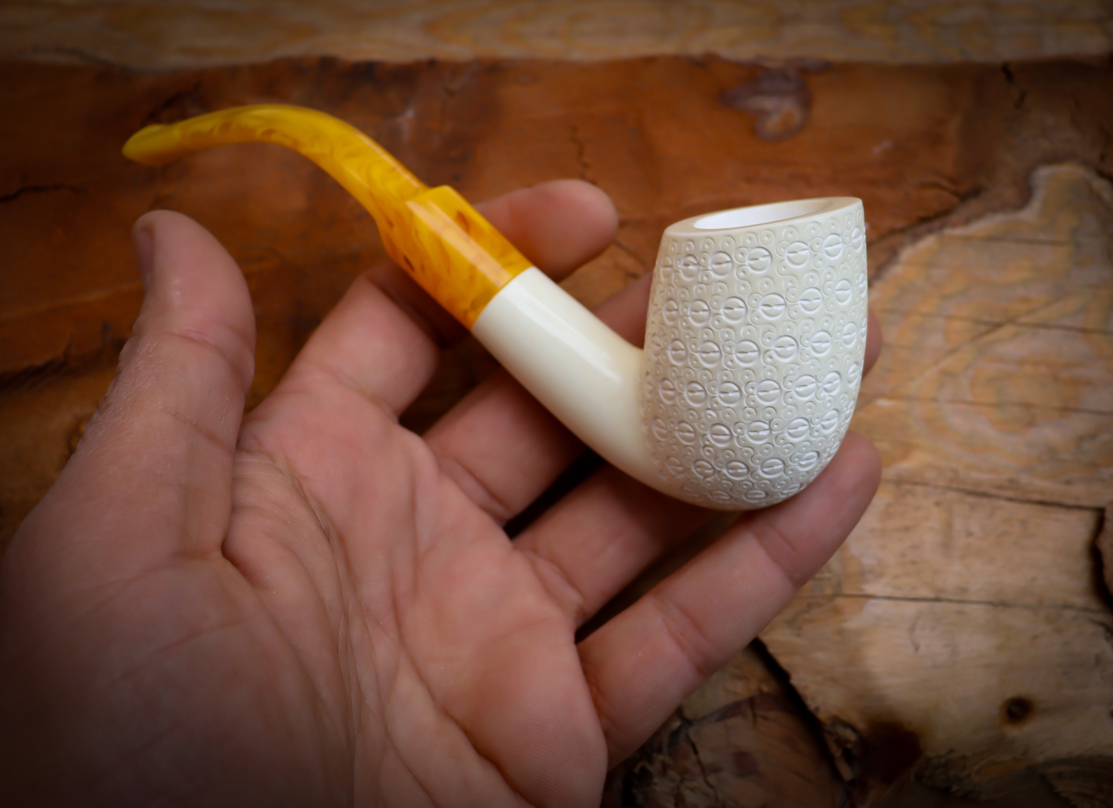 Embriodered Premium Block Cobra Meerschaum Pipe With Leather Case-Astaş Meerschaum