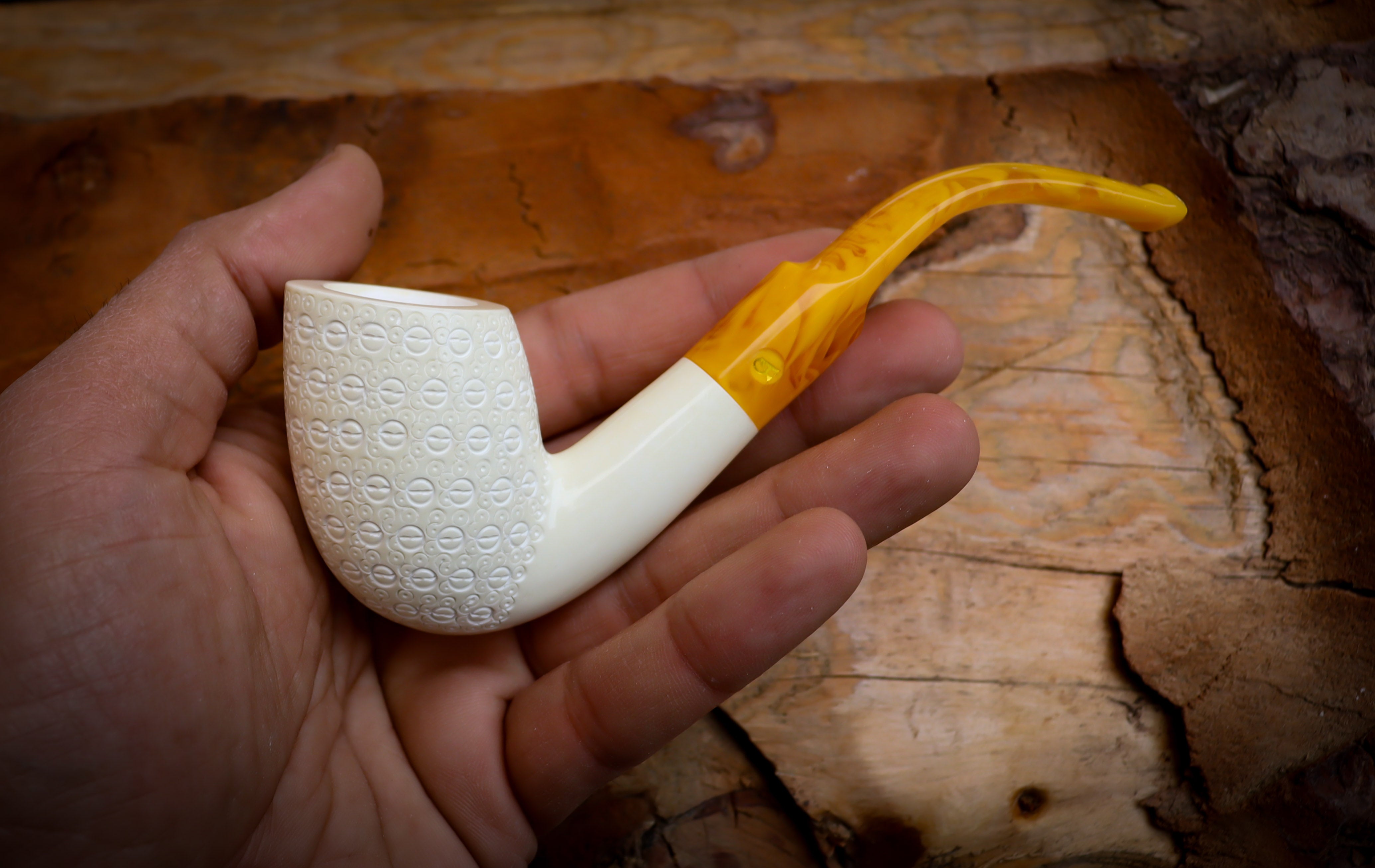 Embriodered Premium Block Cobra Meerschaum Pipe With Leather Case-Astaş Meerschaum