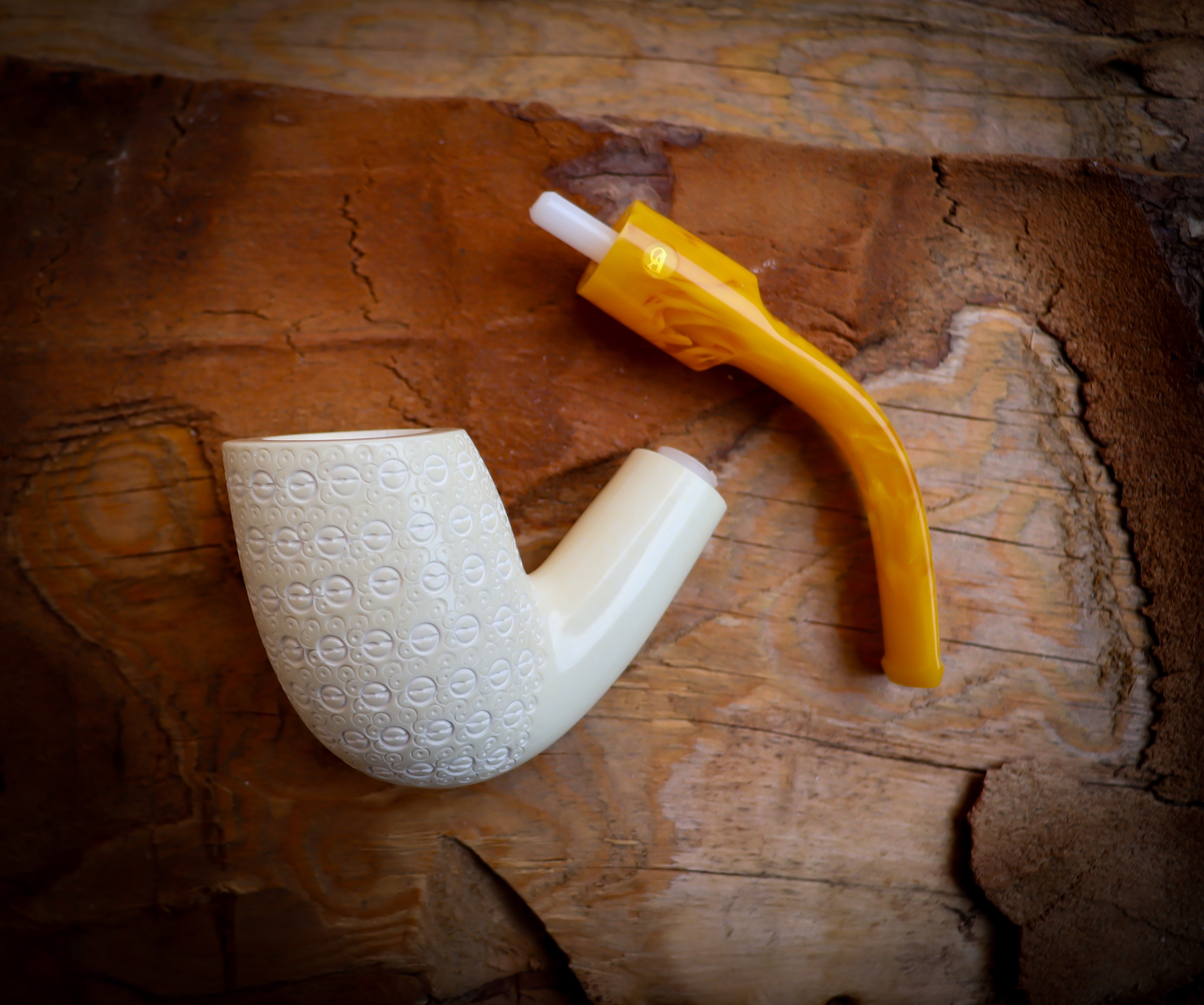 Embriodered Premium Block Cobra Meerschaum Pipe With Leather Case-Astaş Meerschaum