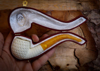 Embriodered Premium Block Bent Meerschaum Pipe With Leather Case-Astaş Meerschaum
