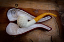 Embriodered Premium Block Bent Meerschaum Pipe With Leather Case-Astaş Meerschaum